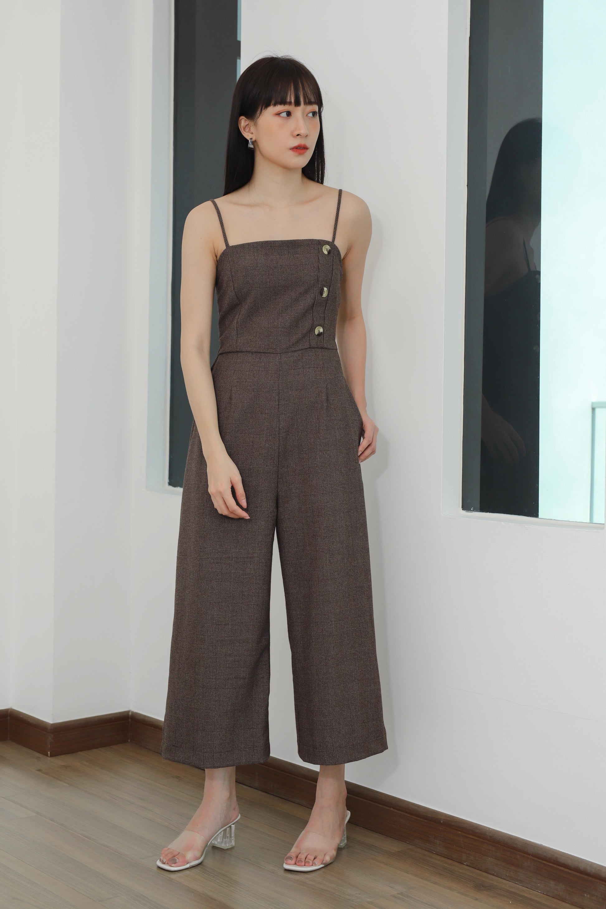 Aubrieta Glen Check Jumpsuit - Brown
