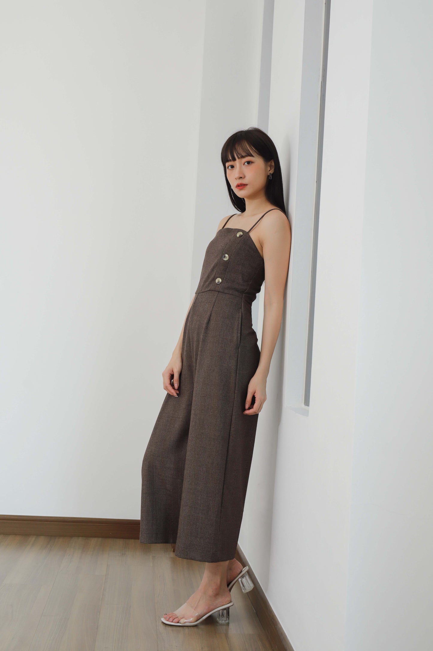 Aubrieta Glen Check Jumpsuit - Brown