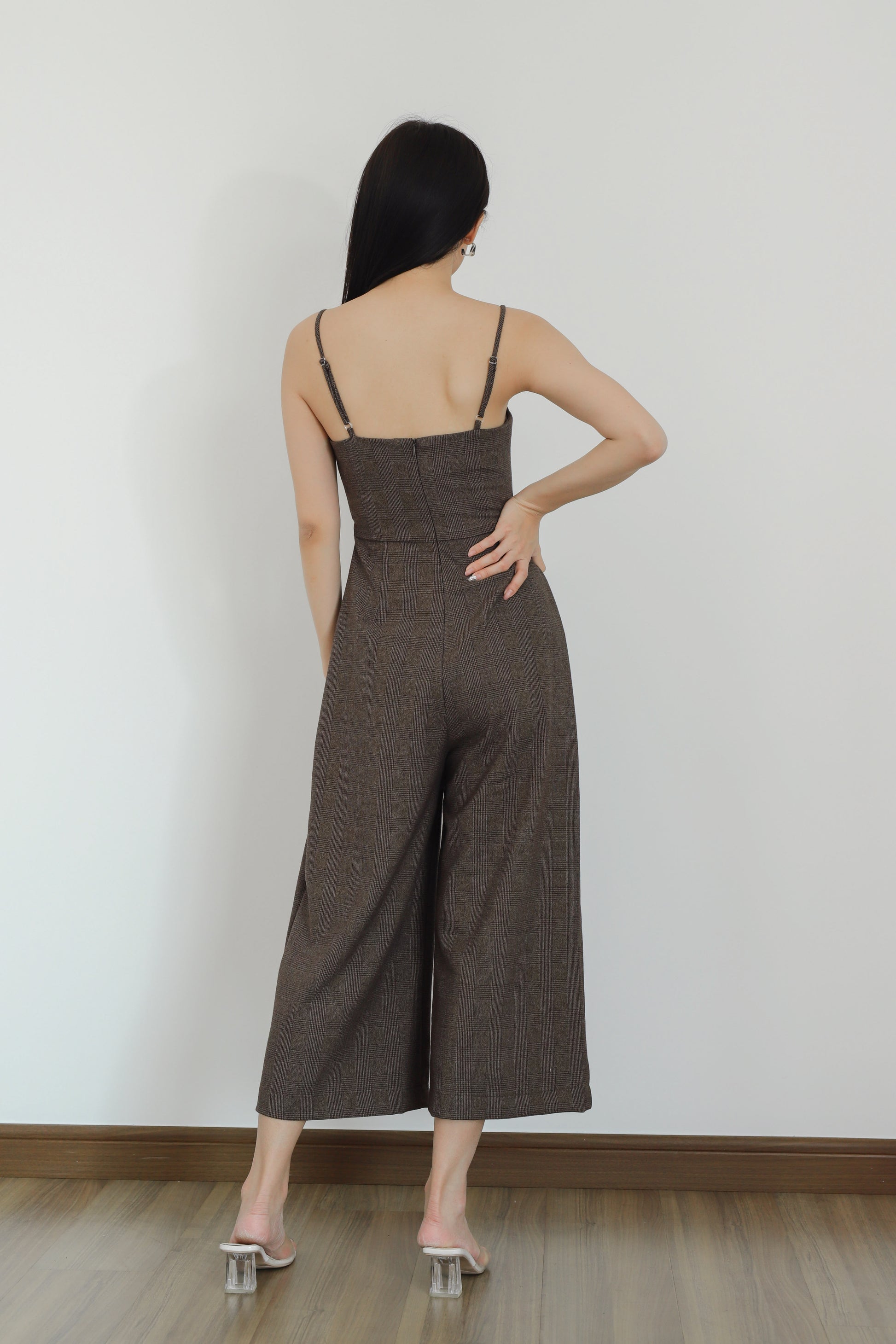 Aubrieta Glen Check Jumpsuit - Brown