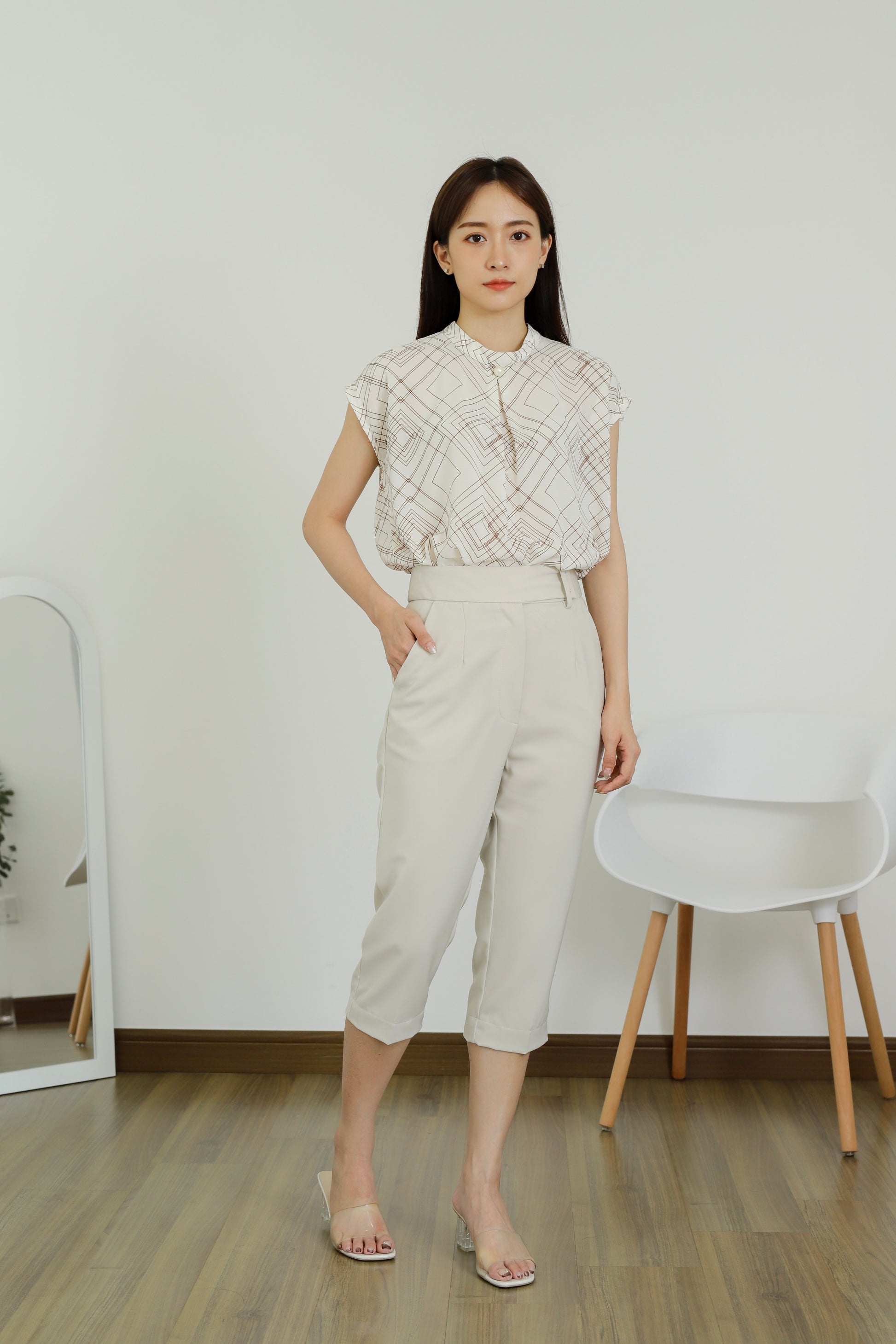 Loretta Snap Button Trouser - Almond