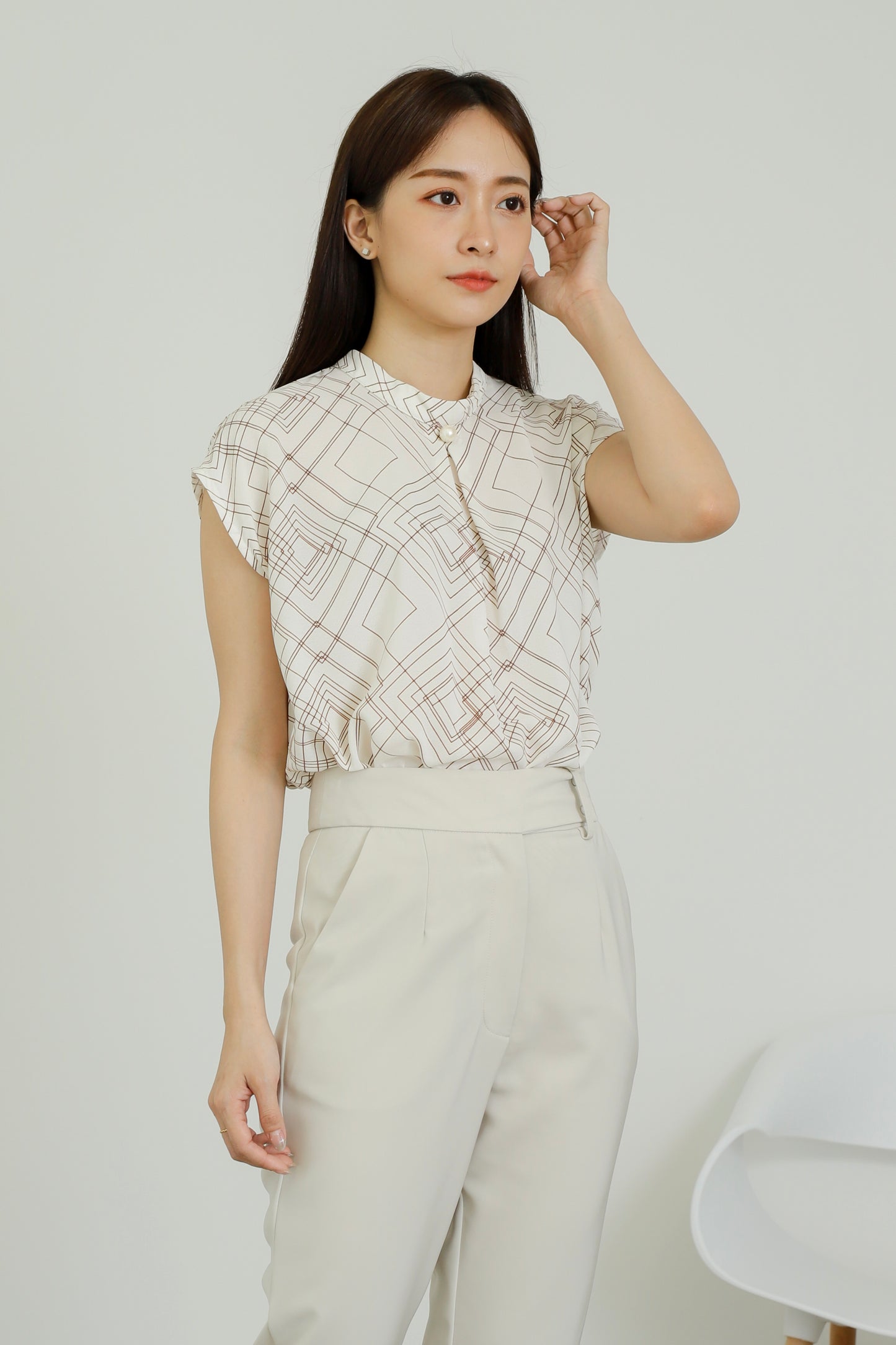 Estelle Abstract Print Top - Ivory