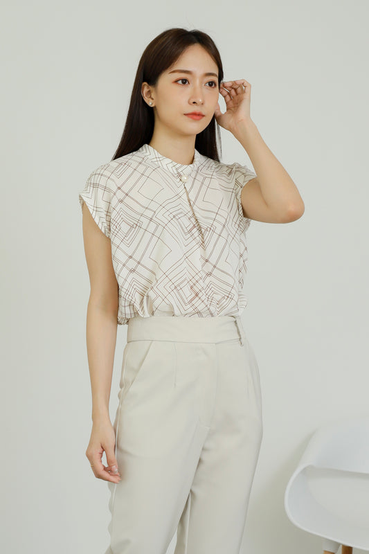 Estelle Abstract Print Top - Ivory