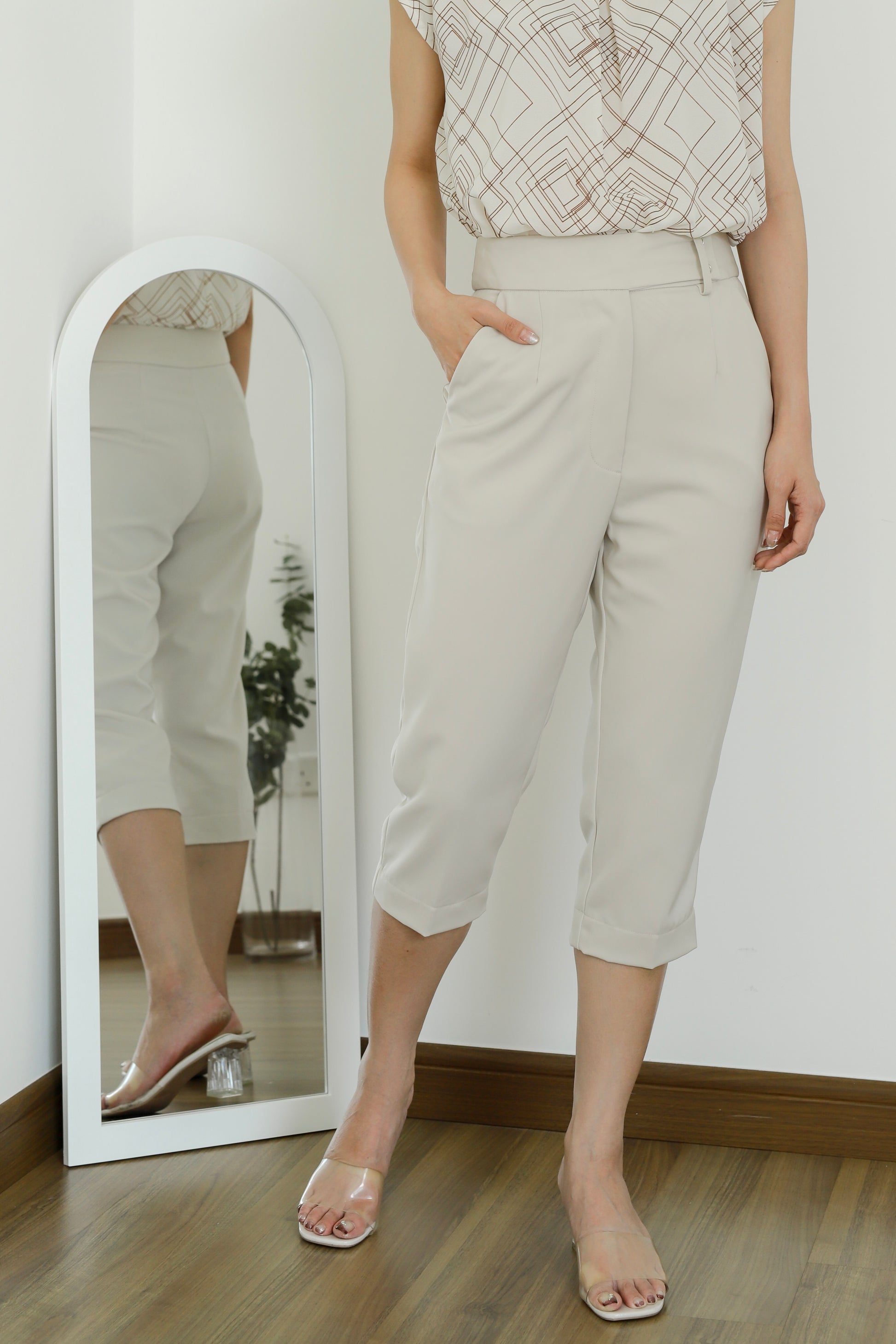 Loretta Snap Button Trouser - Almond