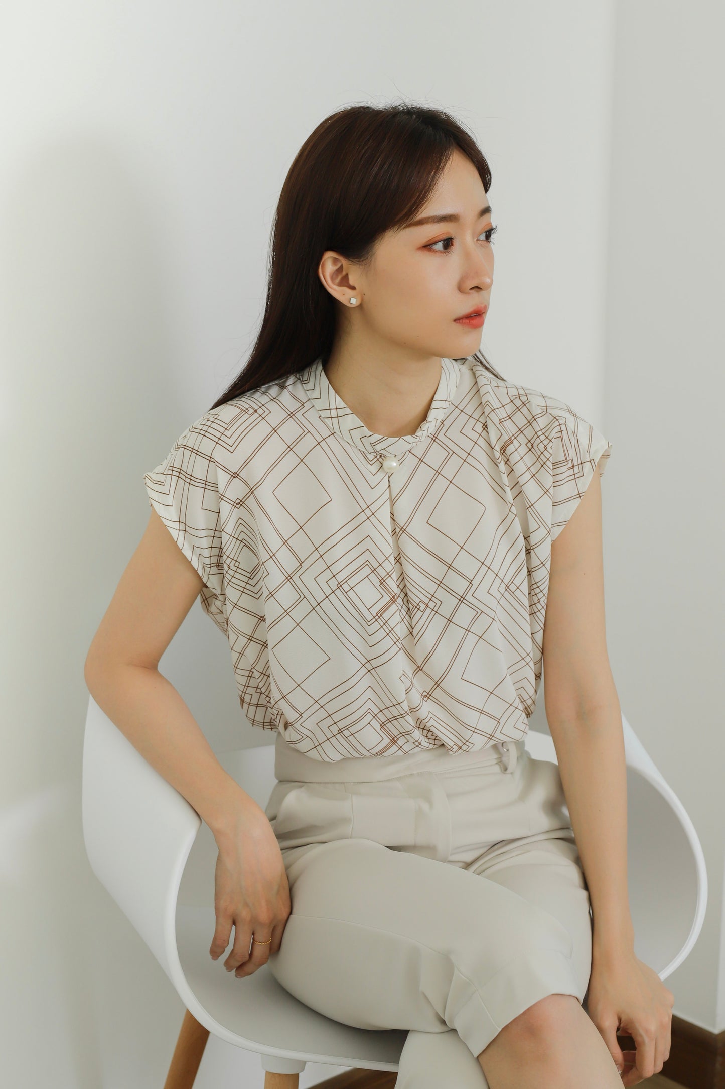 Estelle Abstract Print Top - Ivory