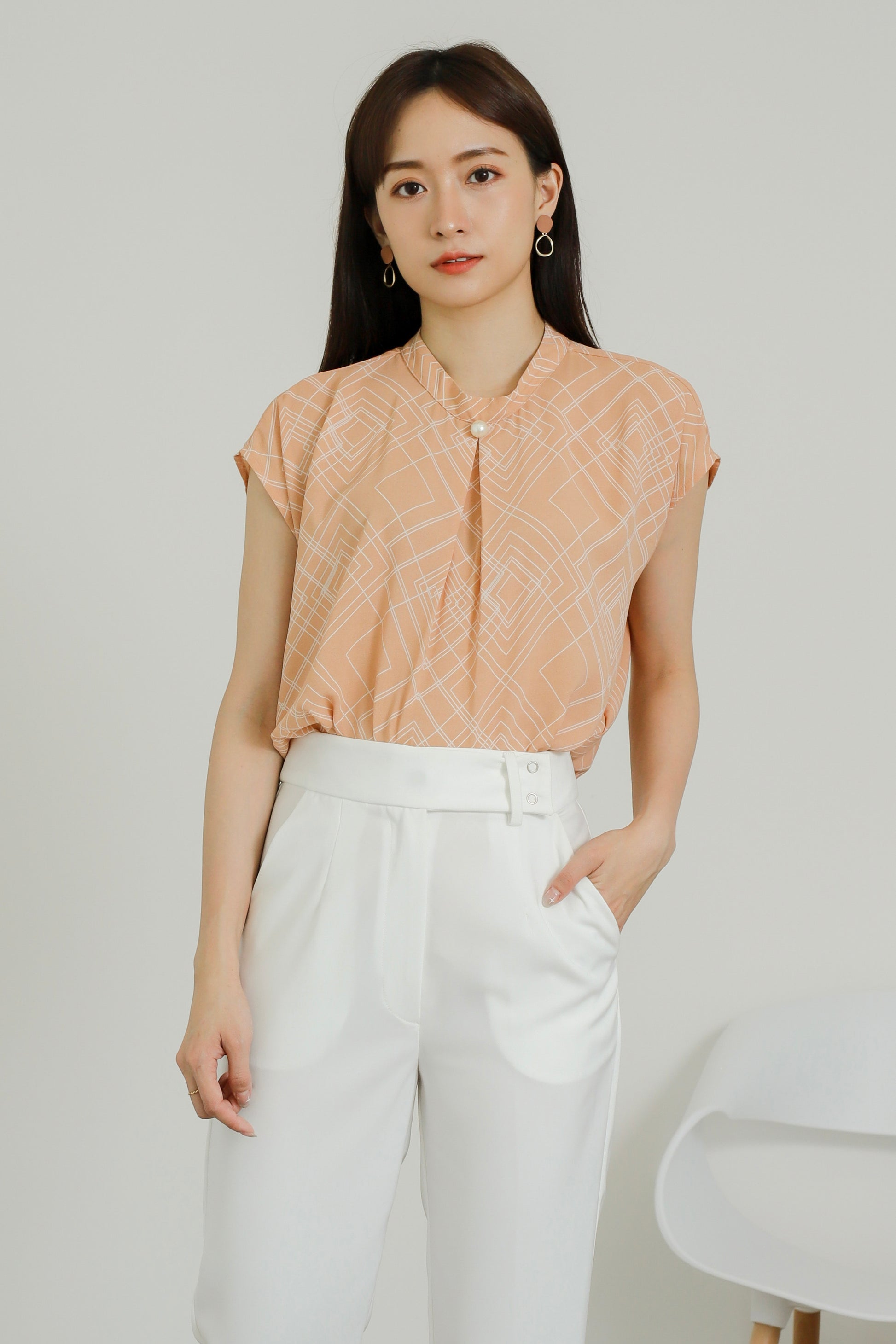 Estelle Abstract Print Top - Nude