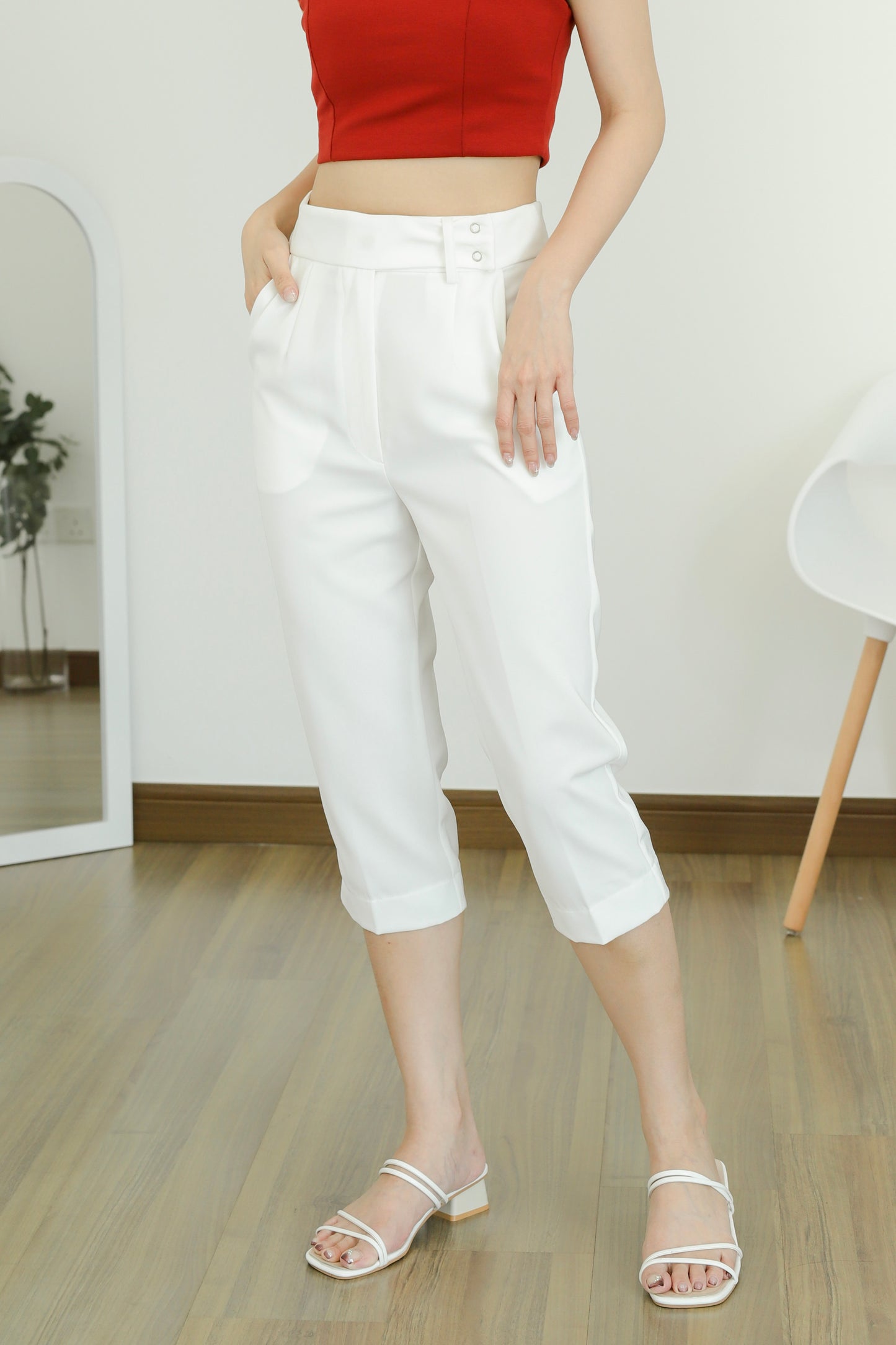 Loretta Snap Button Trouser - White