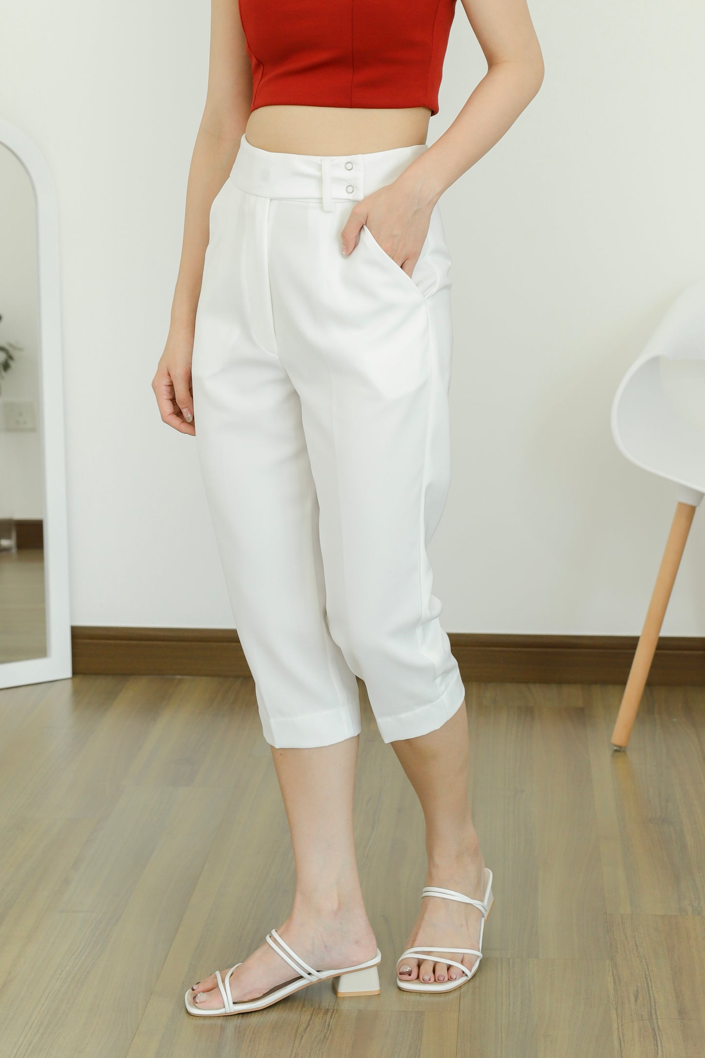 Loretta Snap Button Trouser - White