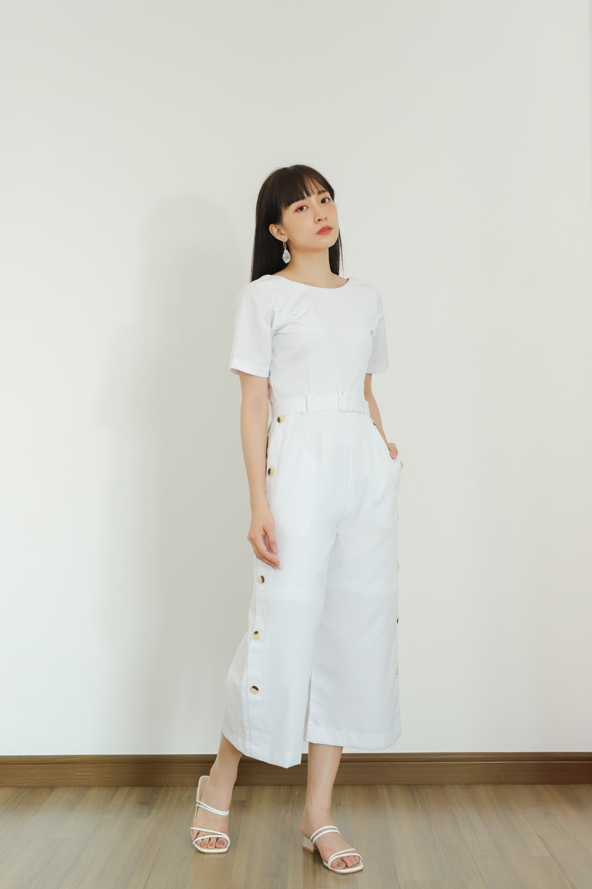 Aurelia Side Button Jumpsuit - White