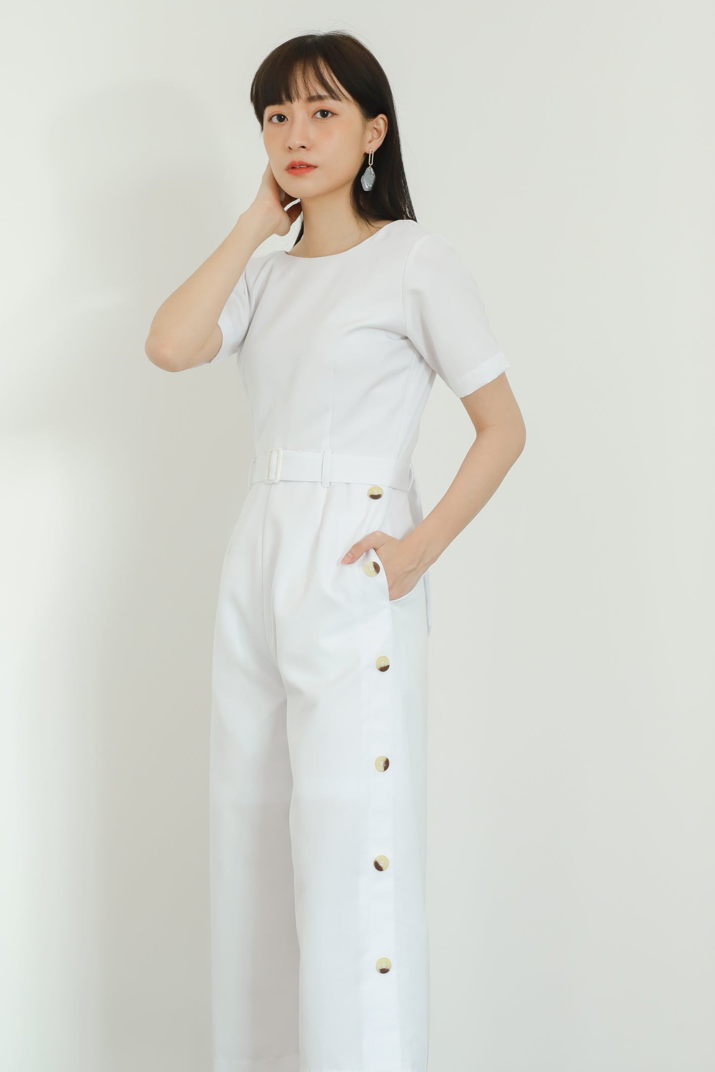 Aurelia Side Button Jumpsuit - White