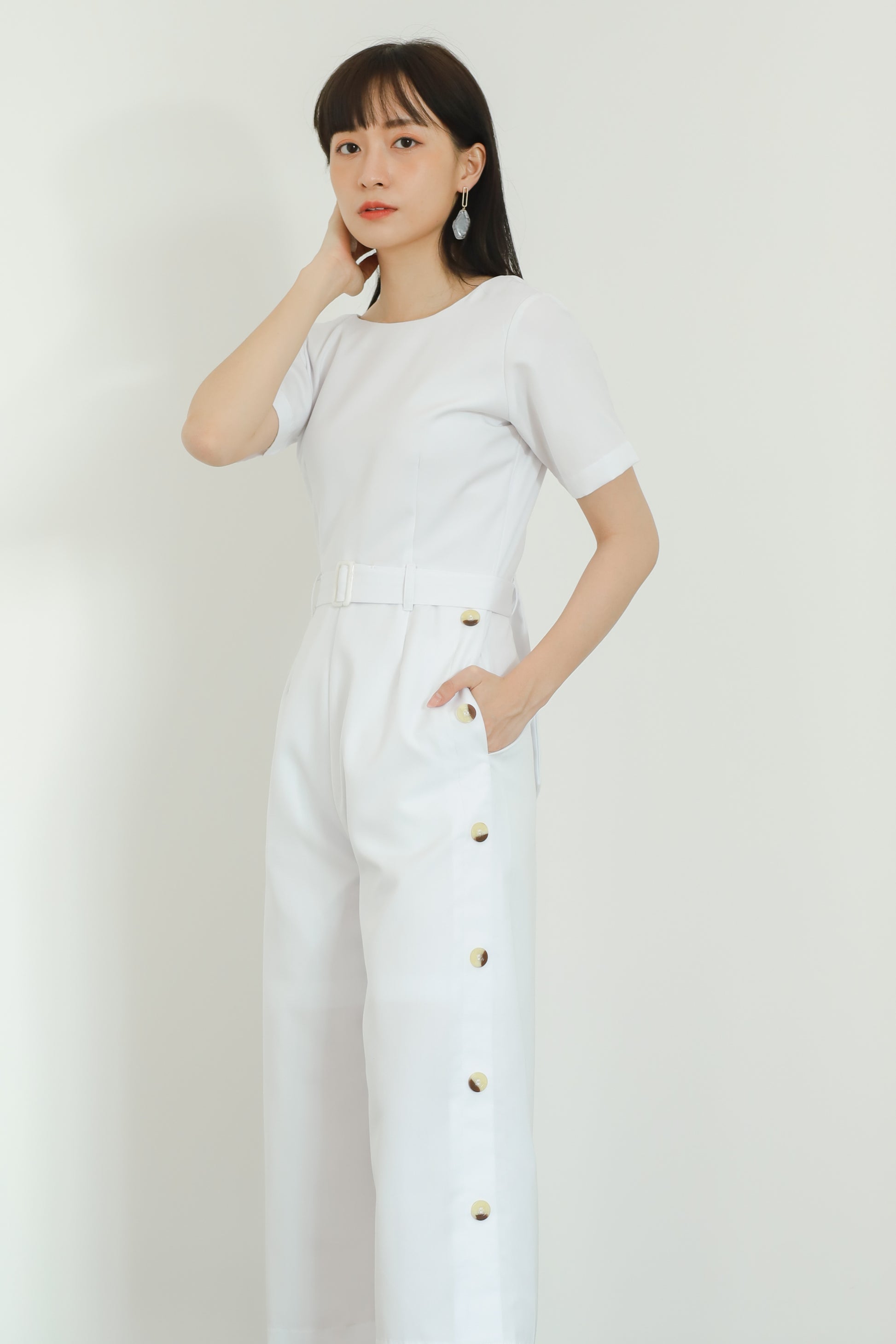 Aurelia Side Button Jumpsuit - White