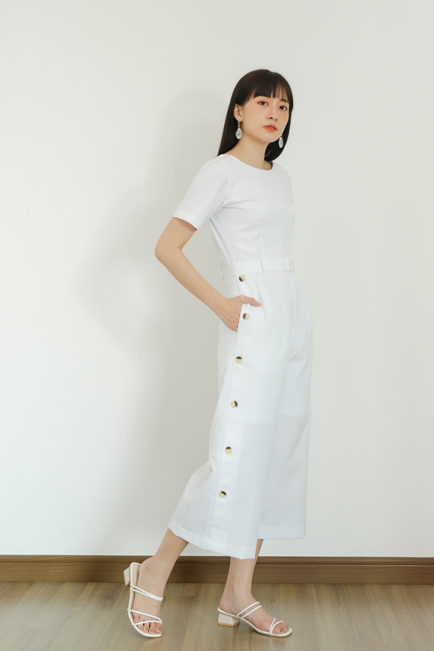 Aurelia Side Button Jumpsuit - White