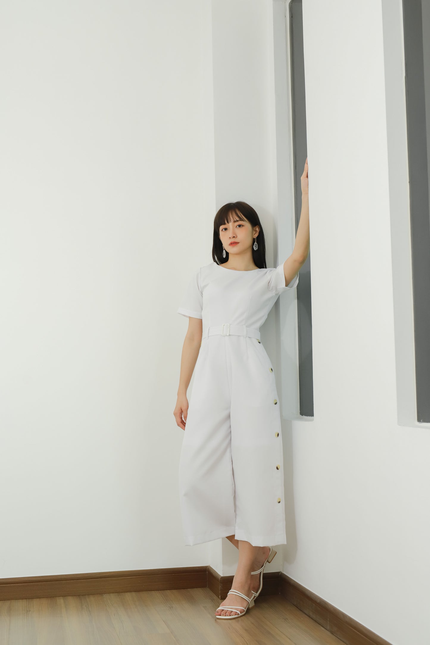 Aurelia Side Button Jumpsuit - White