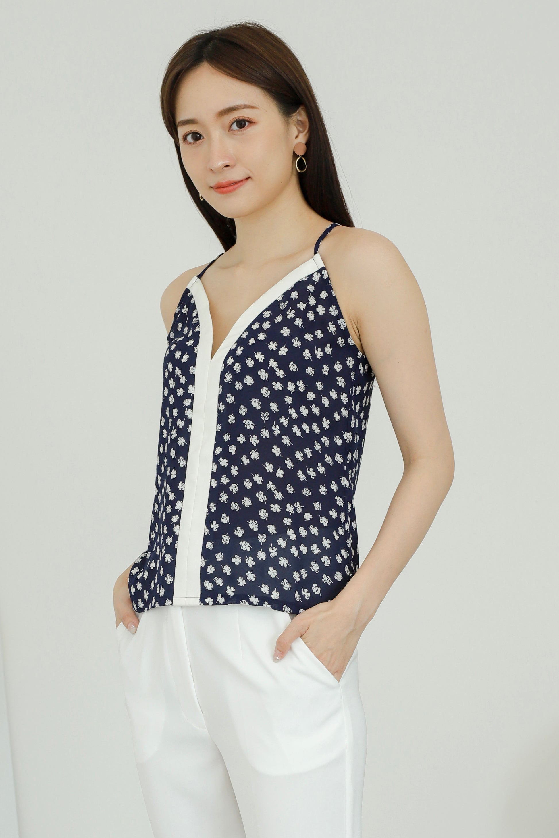 Mabel Contrast Top - Navy