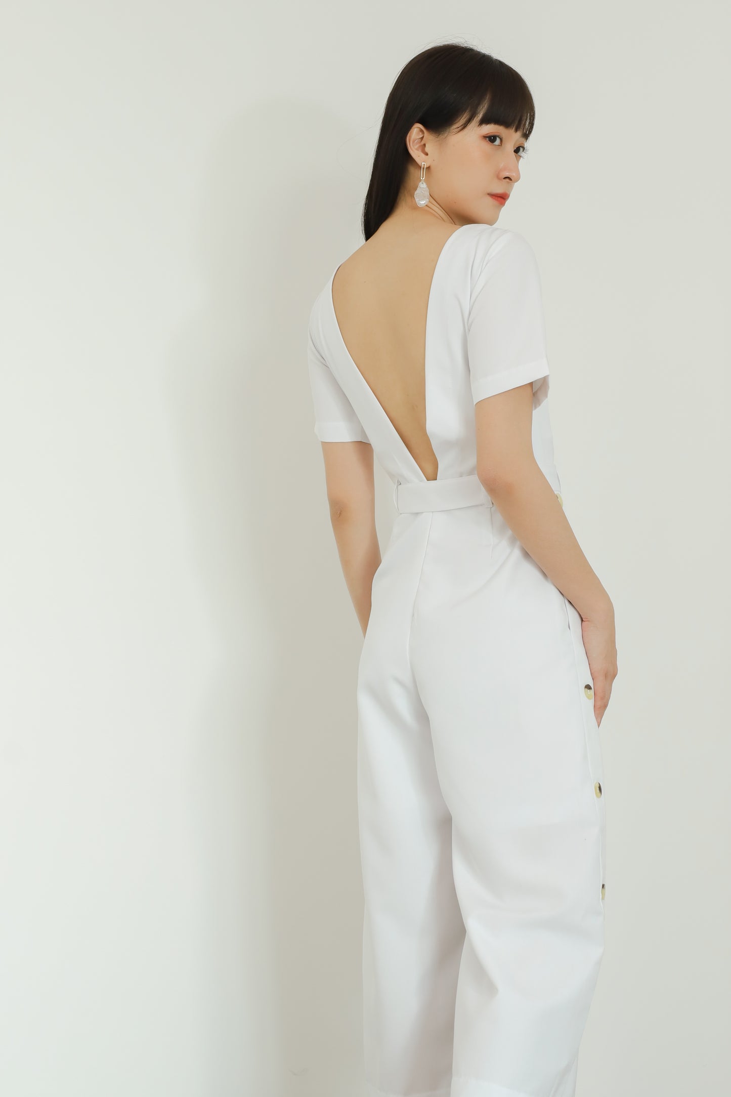Aurelia Side Button Jumpsuit - White