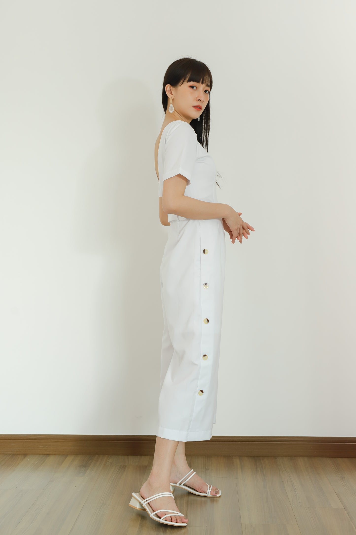 Aurelia Side Button Jumpsuit - White