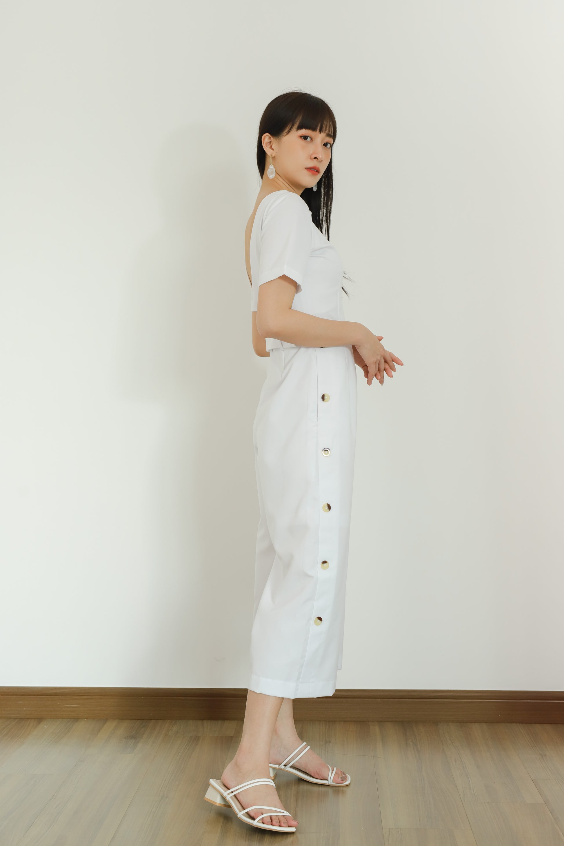 Aurelia Side Button Jumpsuit - White