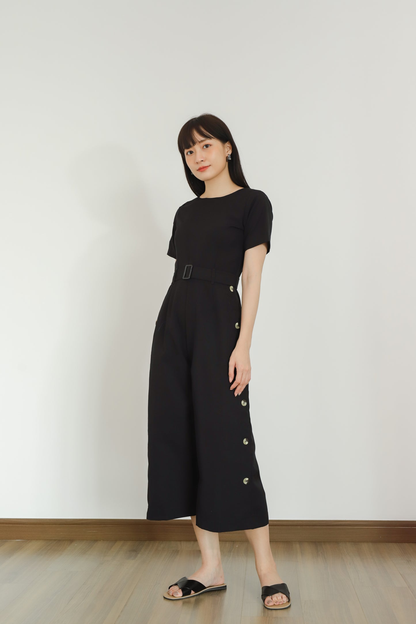 Aurelia Side Button Jumpsuit - Black