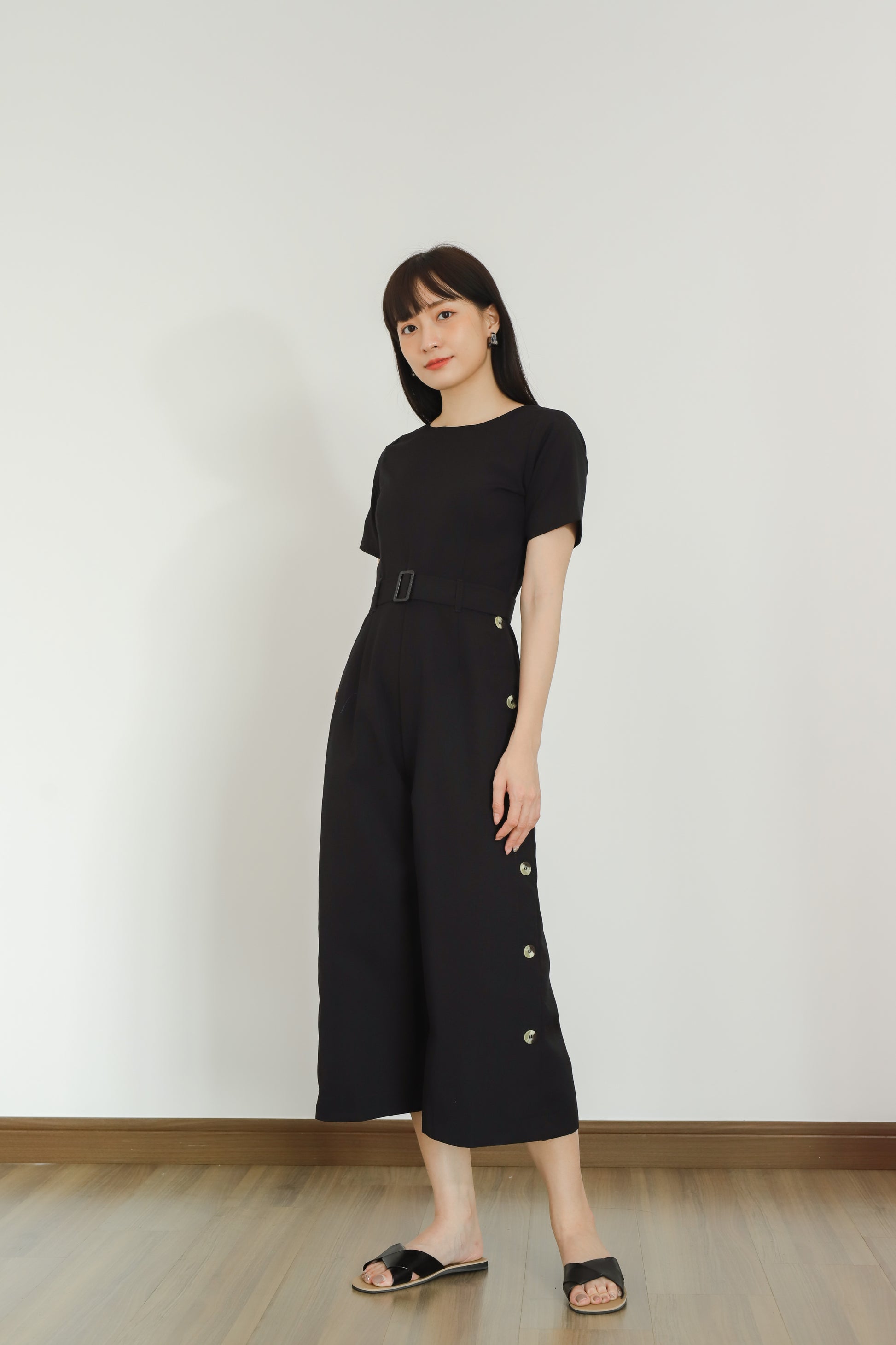 Aurelia Side Button Jumpsuit - Black