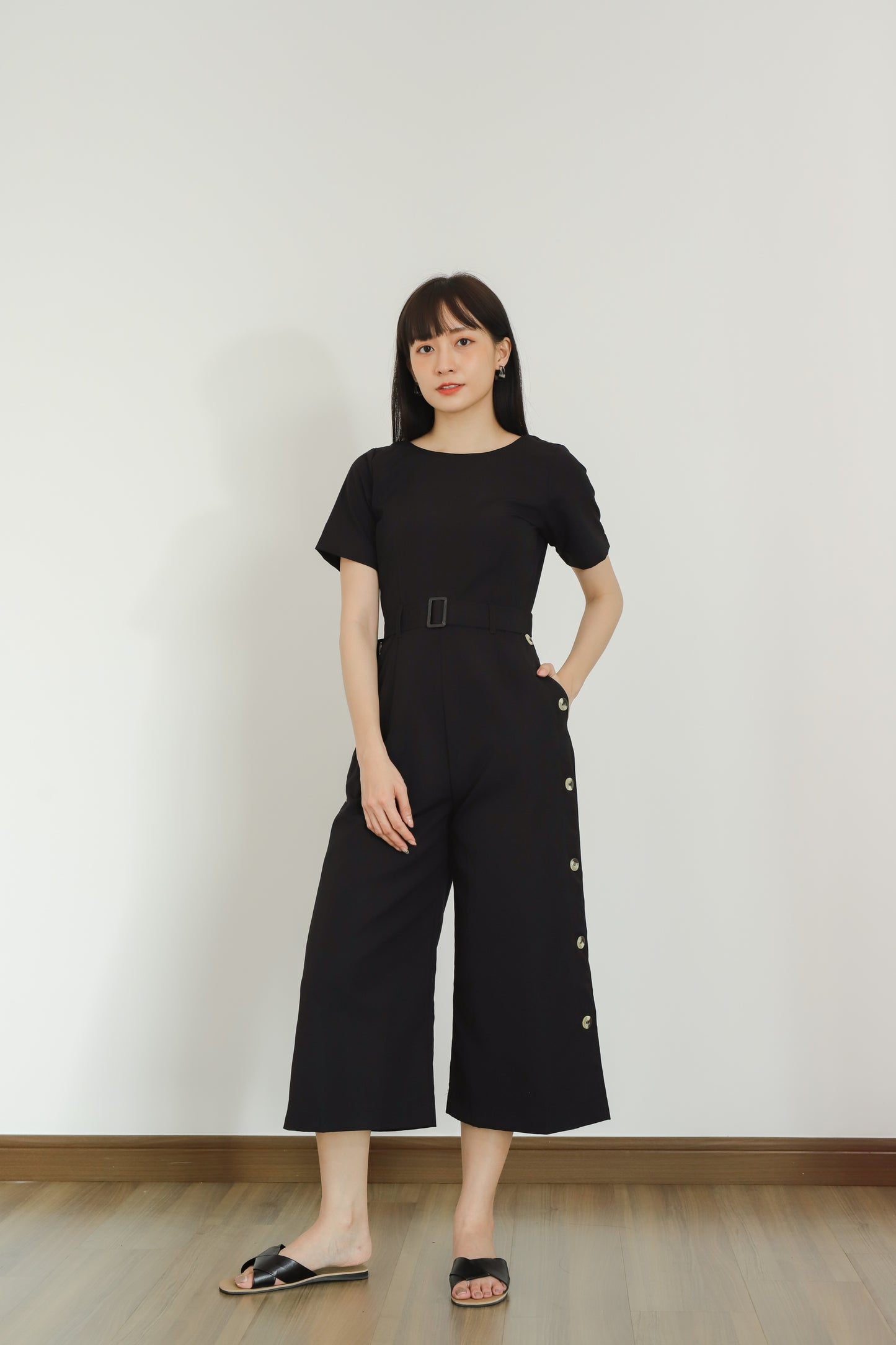 Aurelia Side Button Jumpsuit - Black