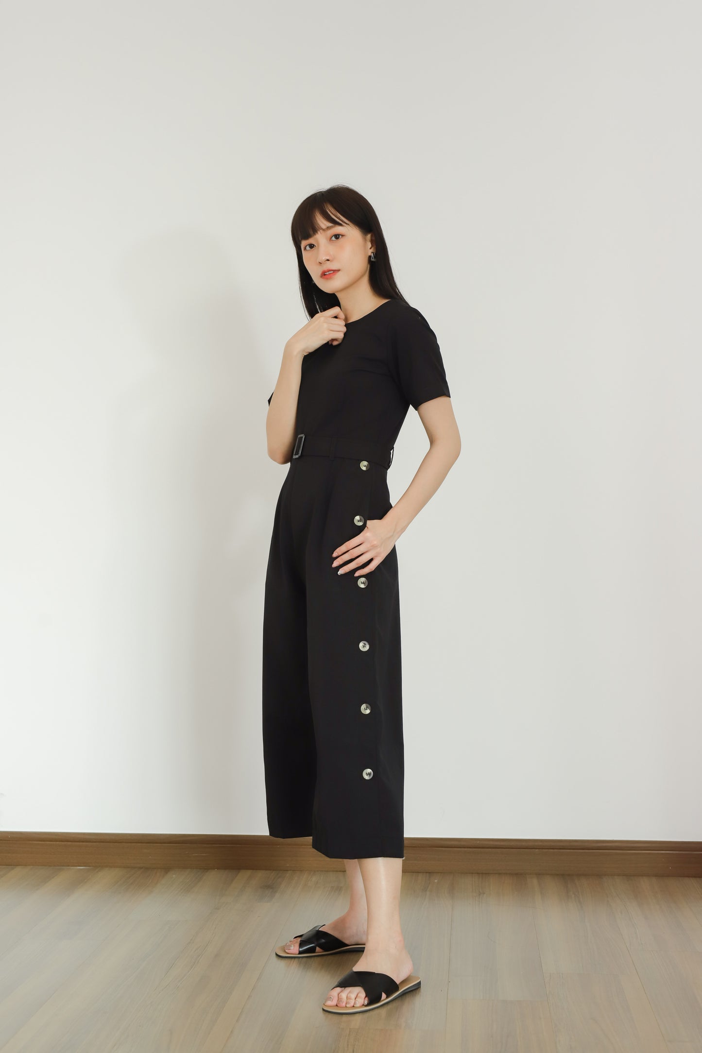 Aurelia Side Button Jumpsuit - Black