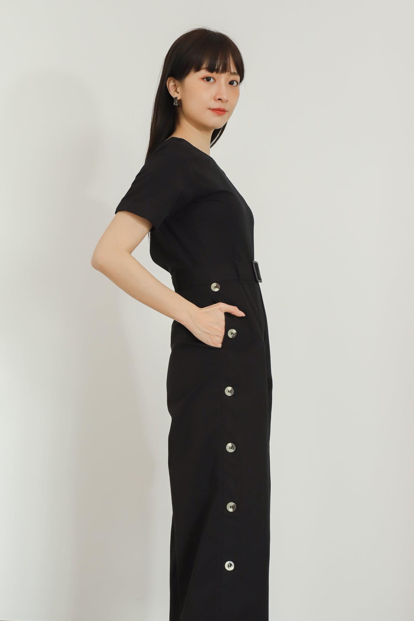 Aurelia Side Button Jumpsuit - Black