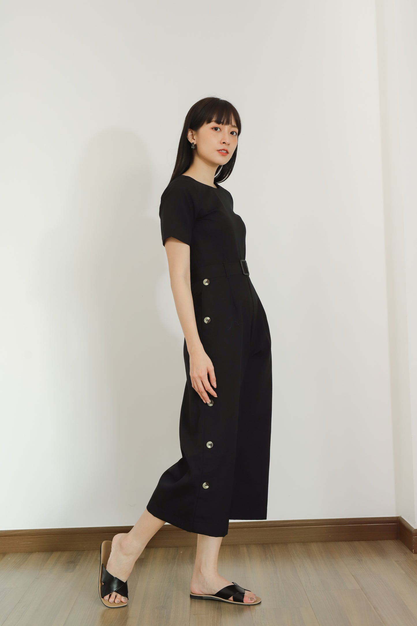 Aurelia Side Button Jumpsuit - Black