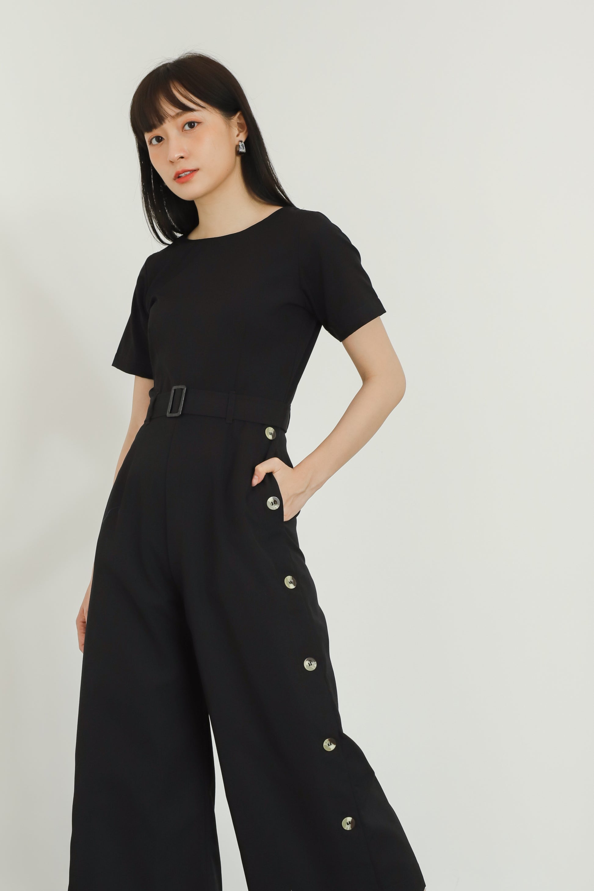 Aurelia Side Button Jumpsuit - Black
