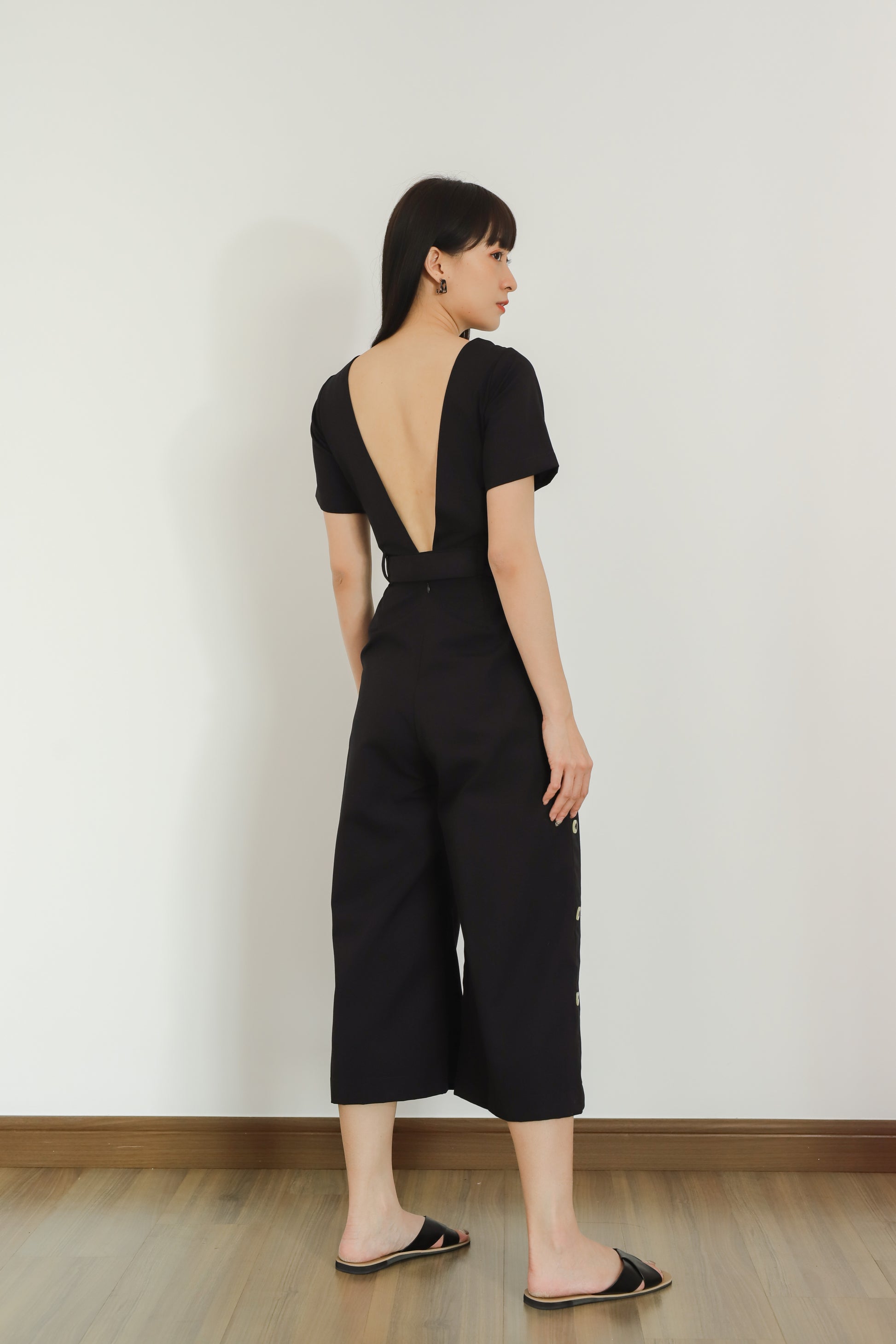 Aurelia Side Button Jumpsuit - Black