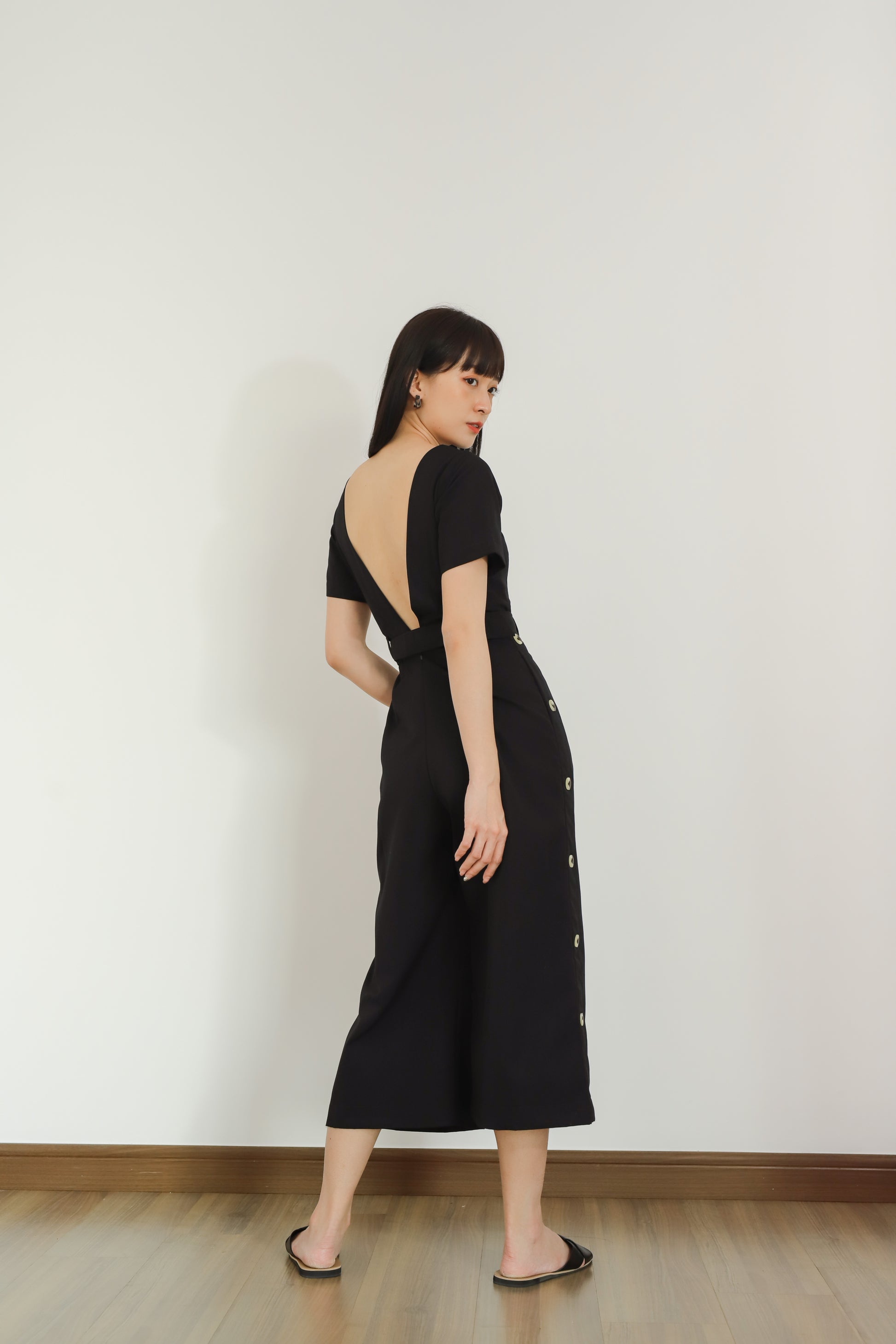 Aurelia Side Button Jumpsuit - Black