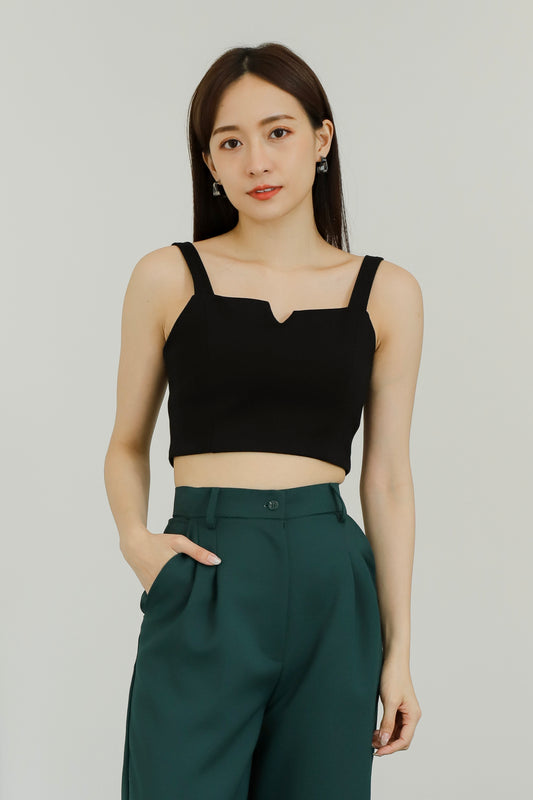 Vera Cropped Tank Top - Black
