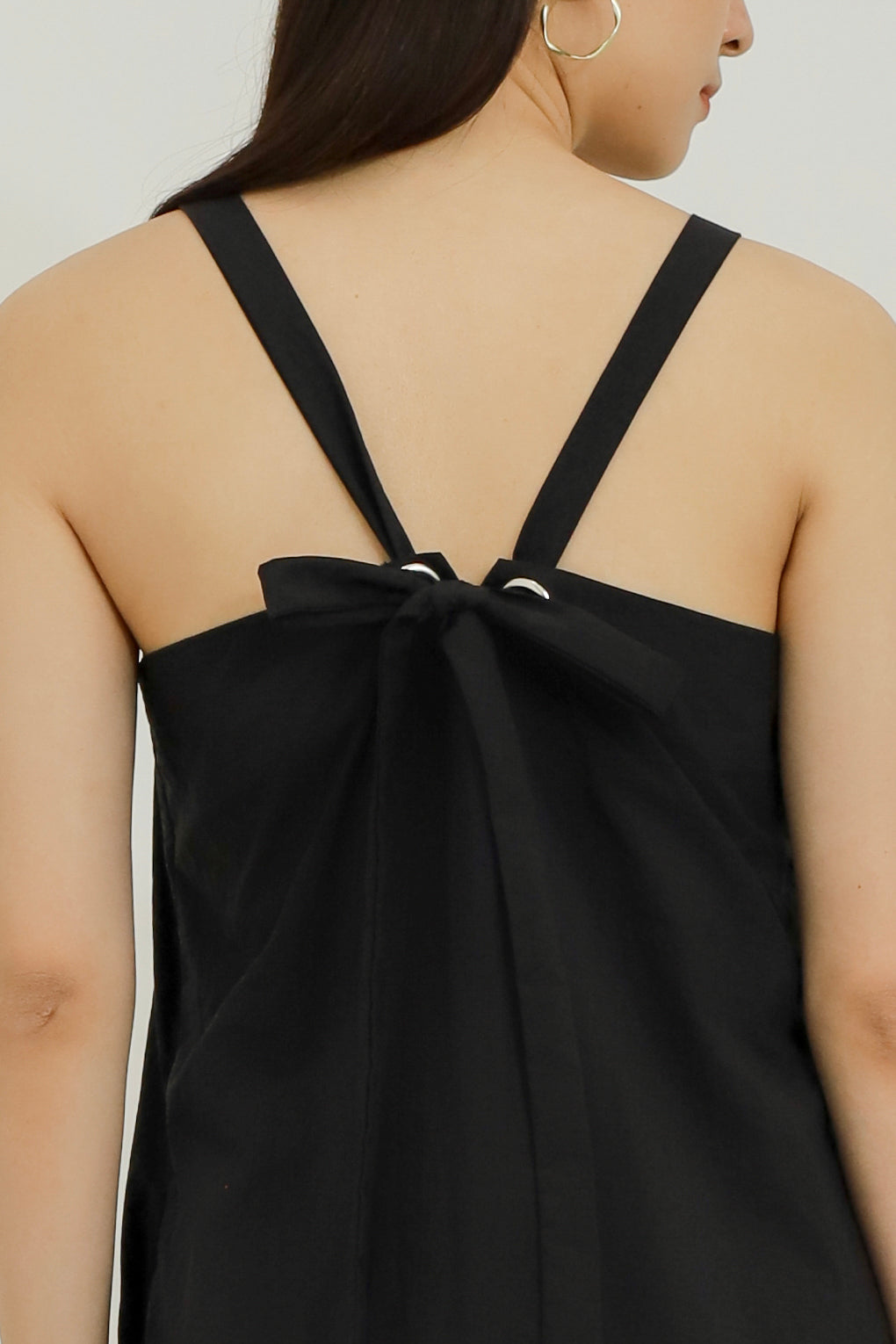 Drea Back Ribbon Midi Dress - Black