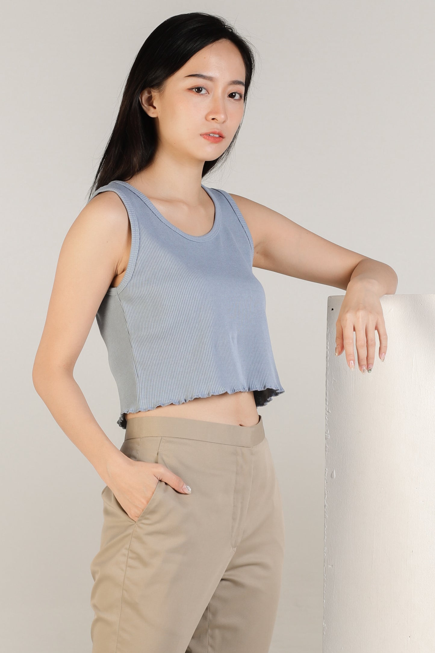 Olive Ruffle Tank - Blue