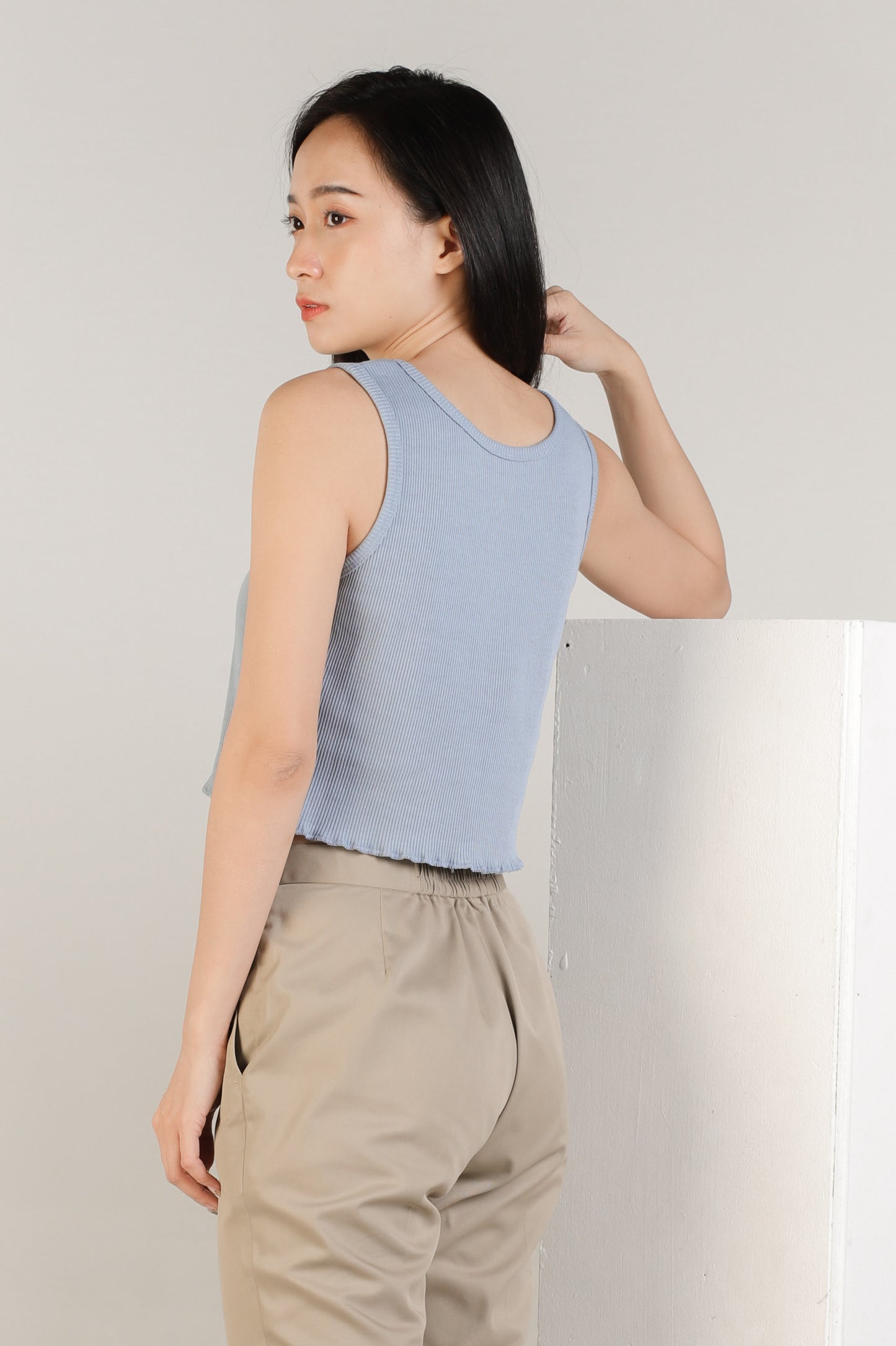 Olive Ruffle Tank - Blue