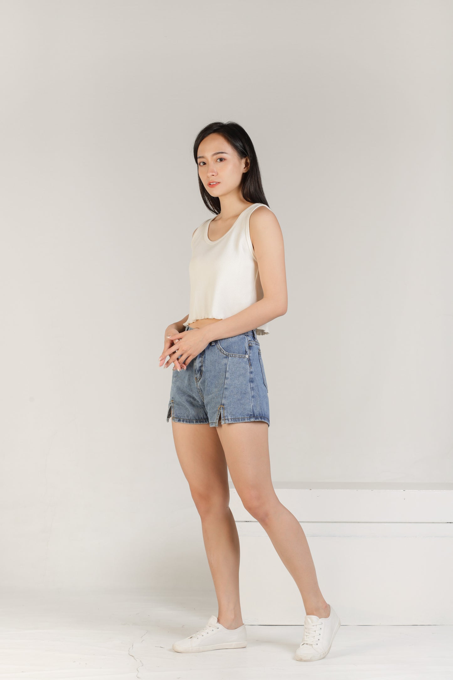 Olive Ruffle Tank - Cream