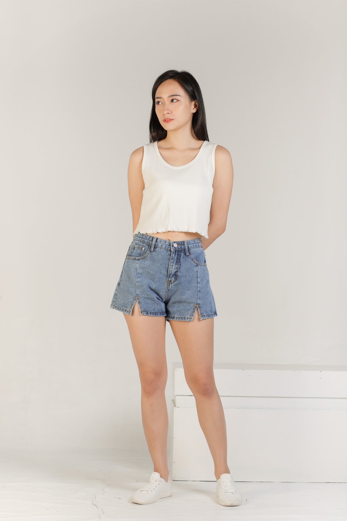 Olive Ruffle Tank - Cream