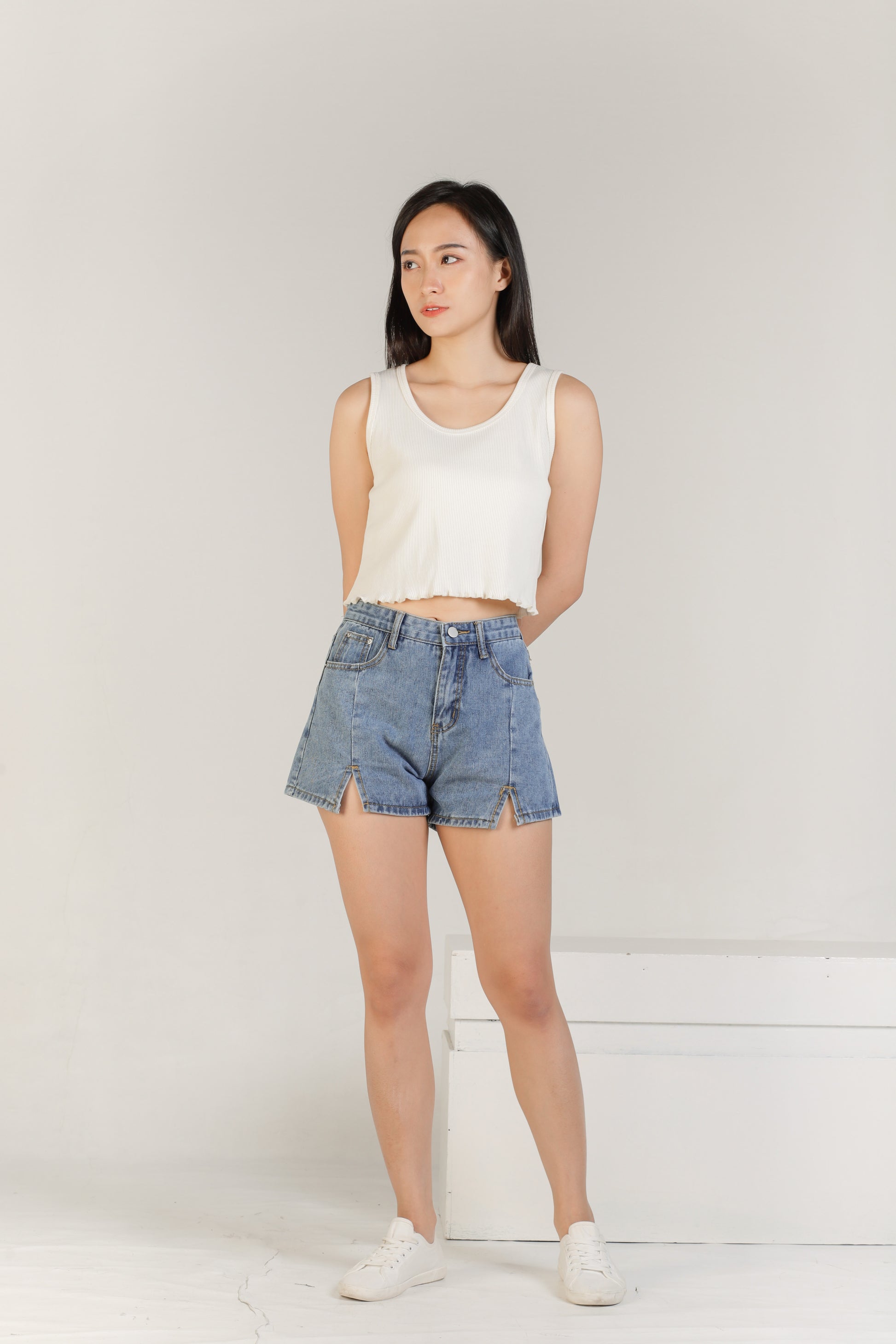 Olive Ruffle Tank - Cream