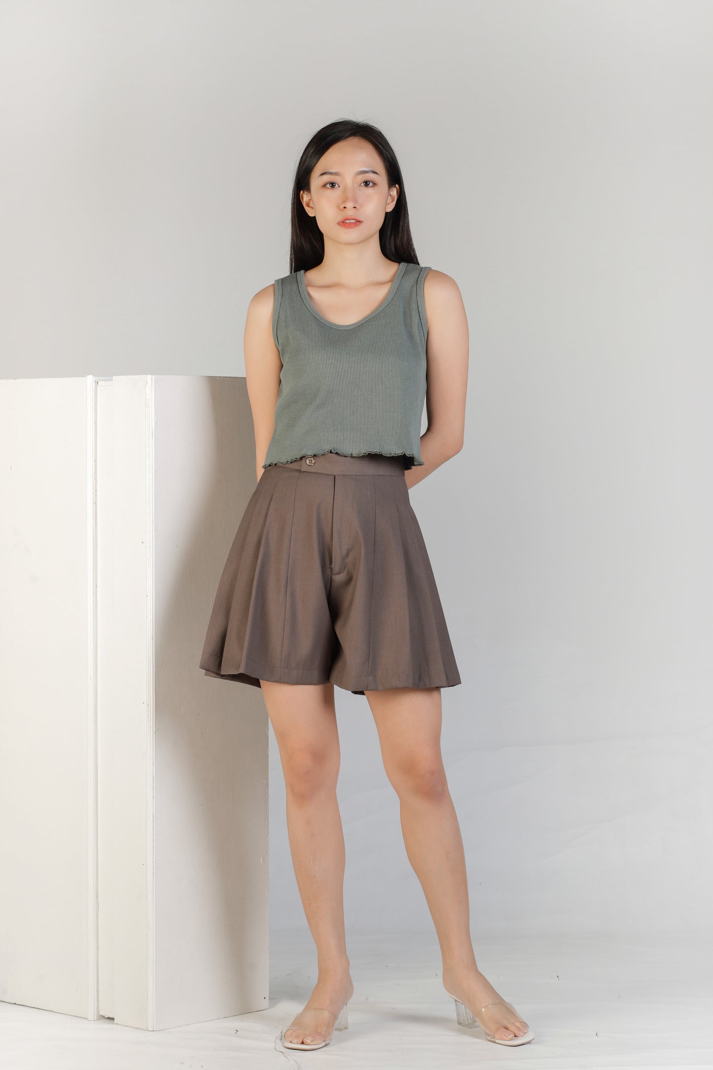 Olive Ruffle Tank - Fern