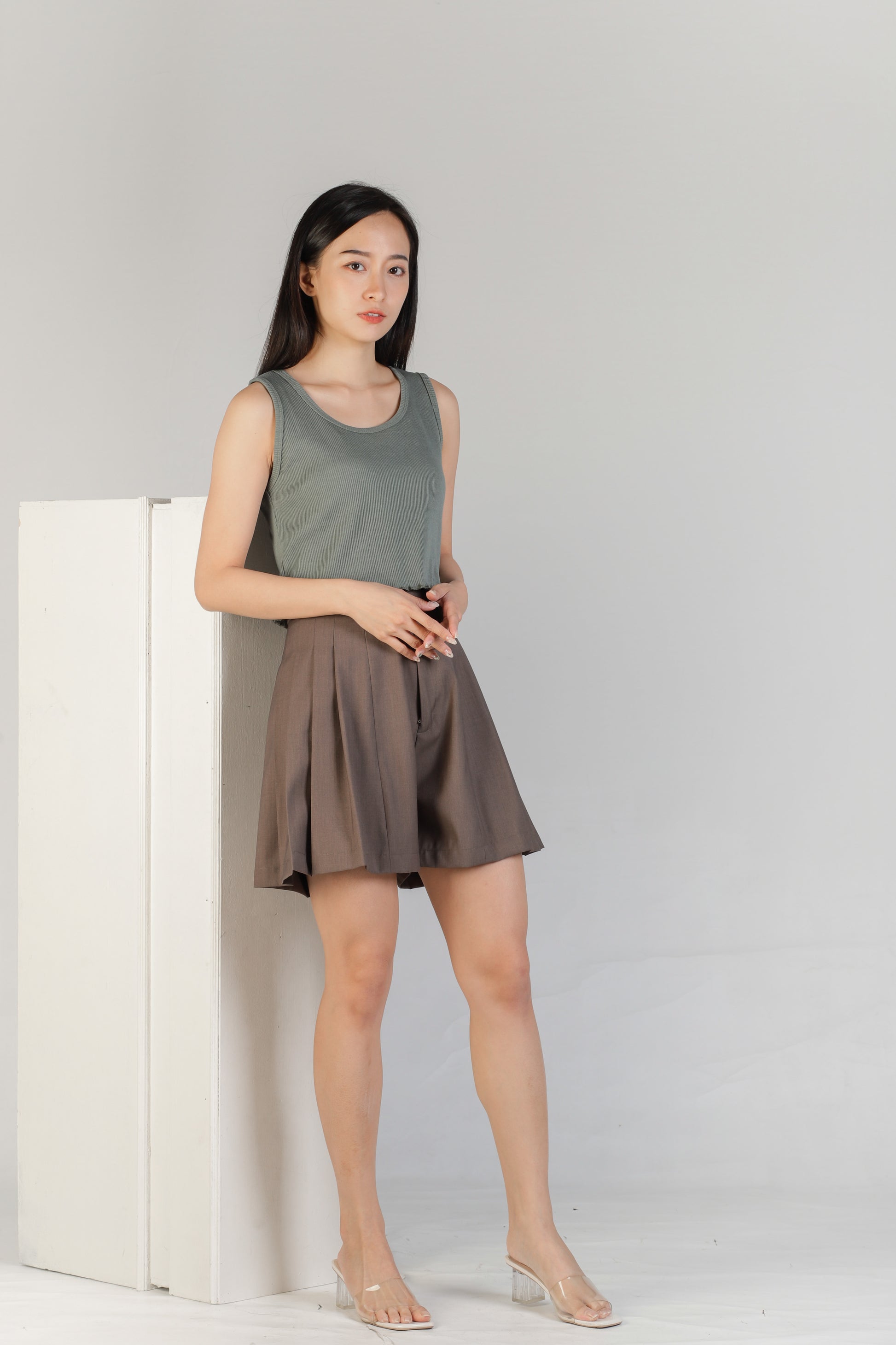 Olive Ruffle Tank - Fern