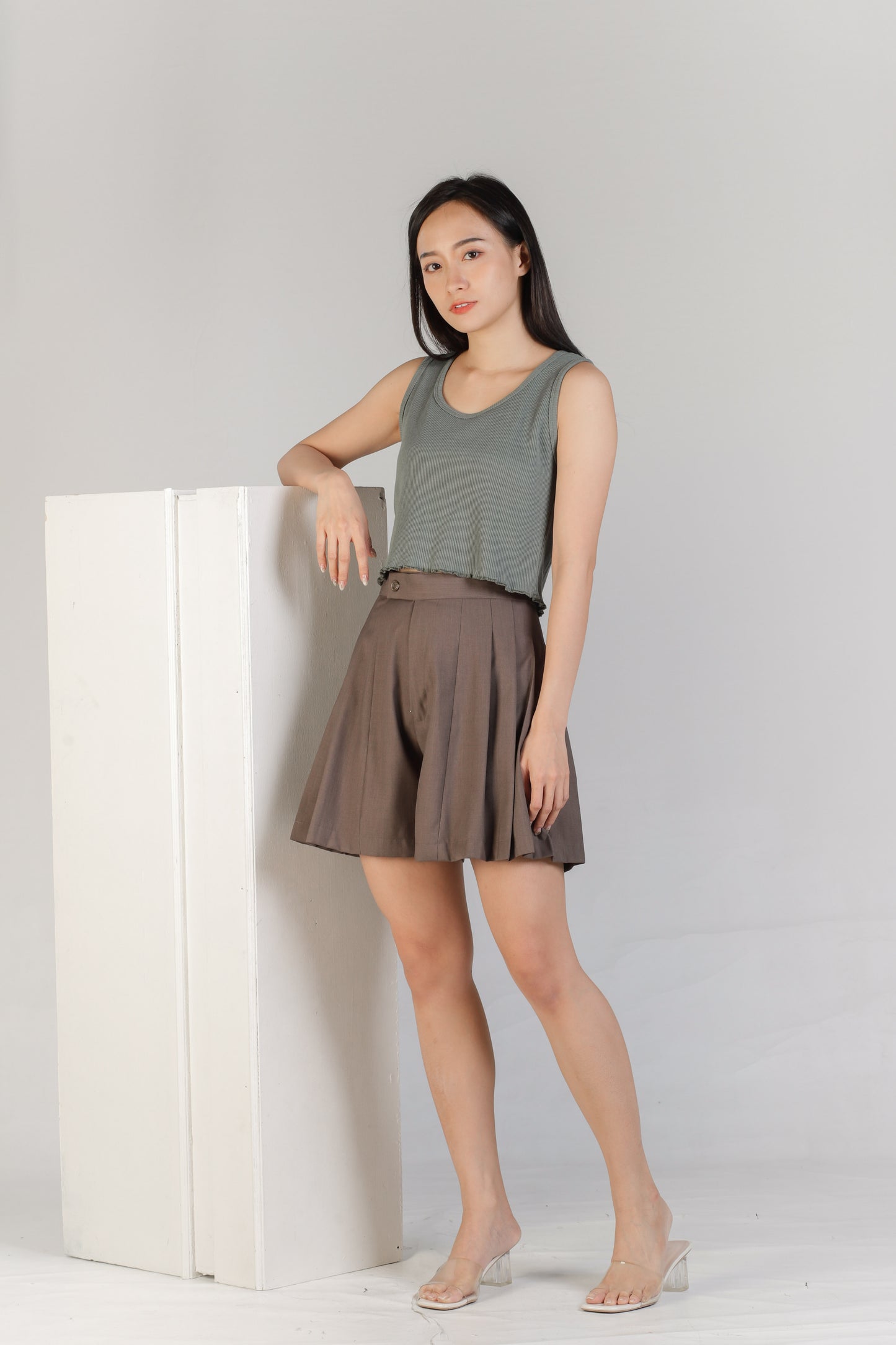 Olive Ruffle Tank - Fern