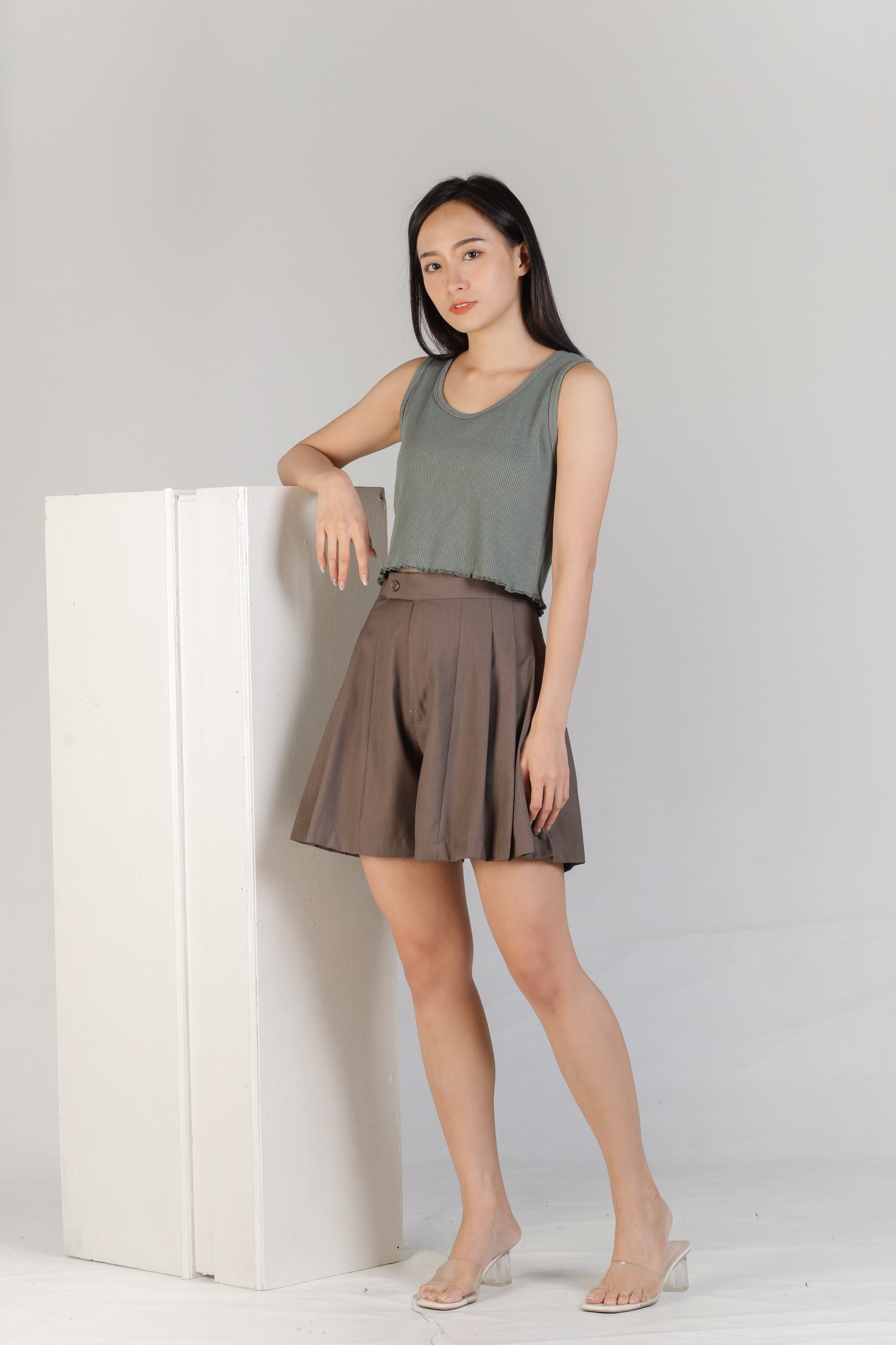 Olive Ruffle Tank - Fern