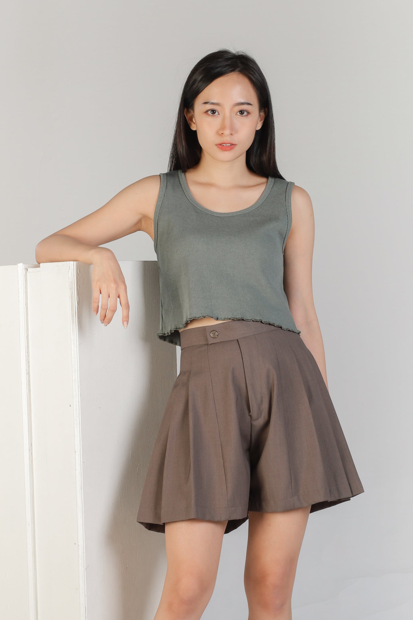 Olive Ruffle Tank - Fern