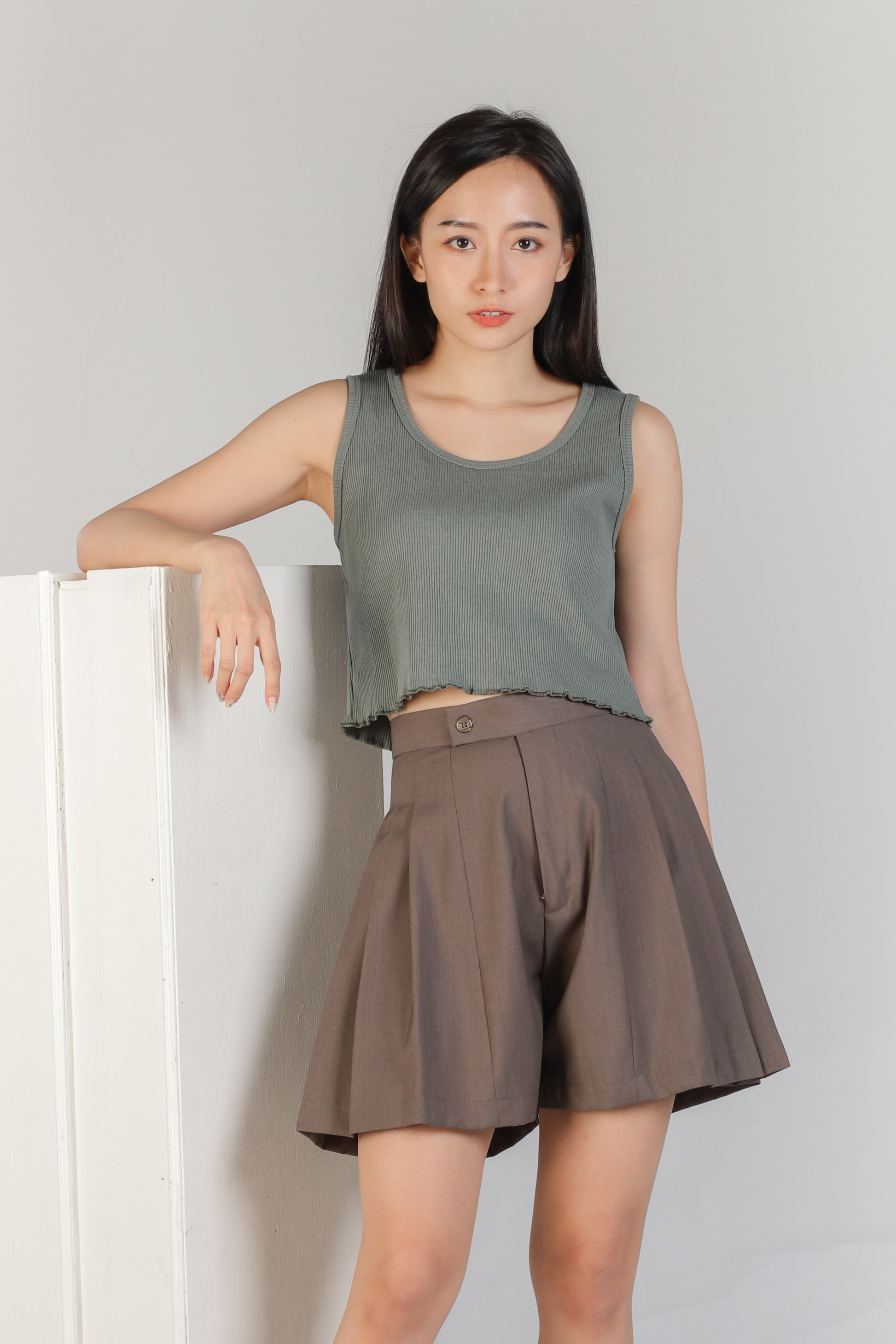 Olive Ruffle Tank - Fern