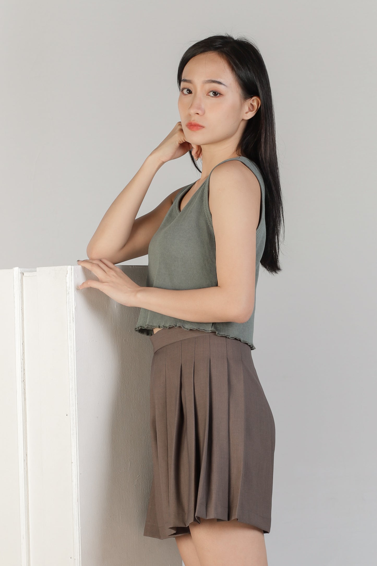 Olive Ruffle Tank - Fern