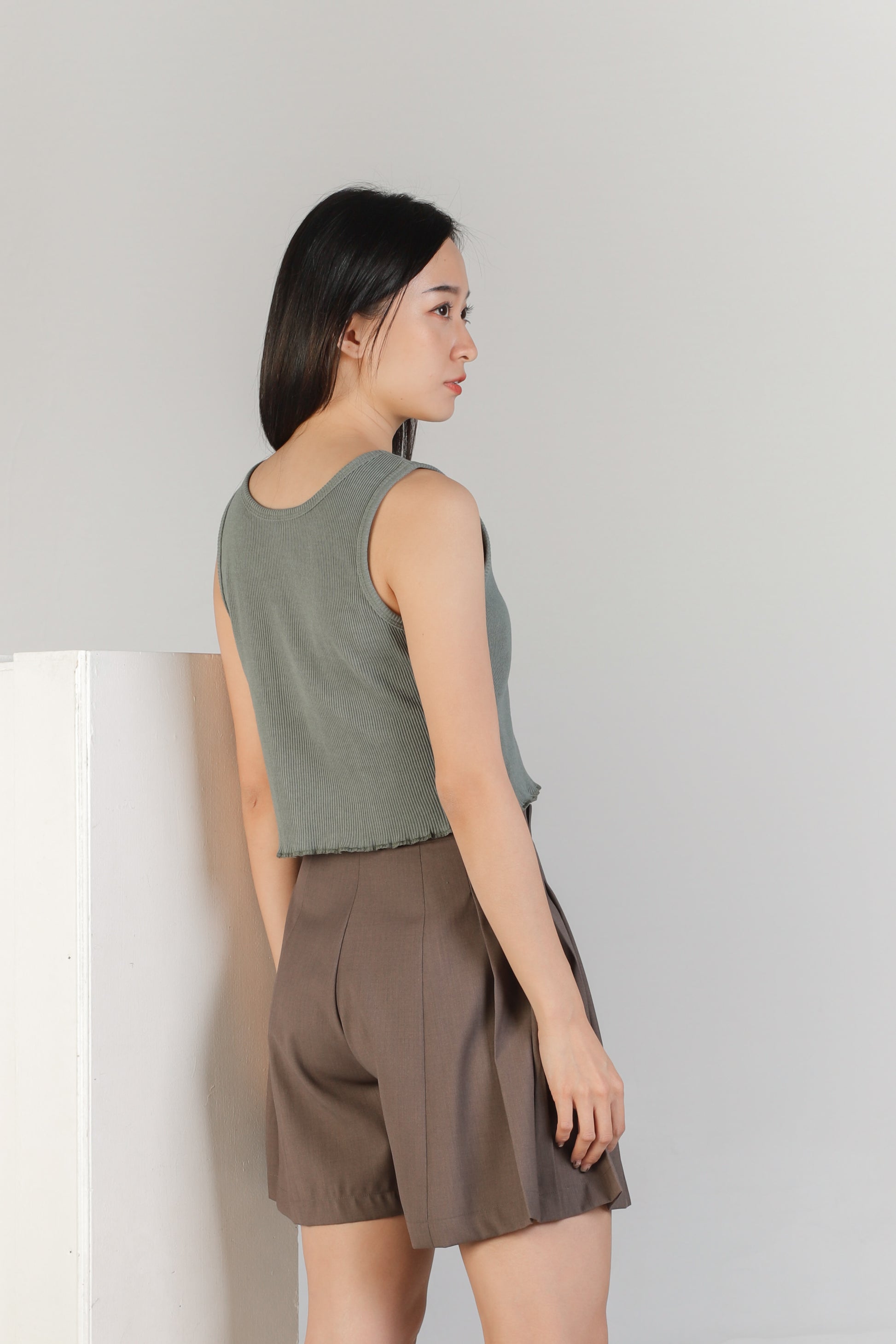 Olive Ruffle Tank - Fern