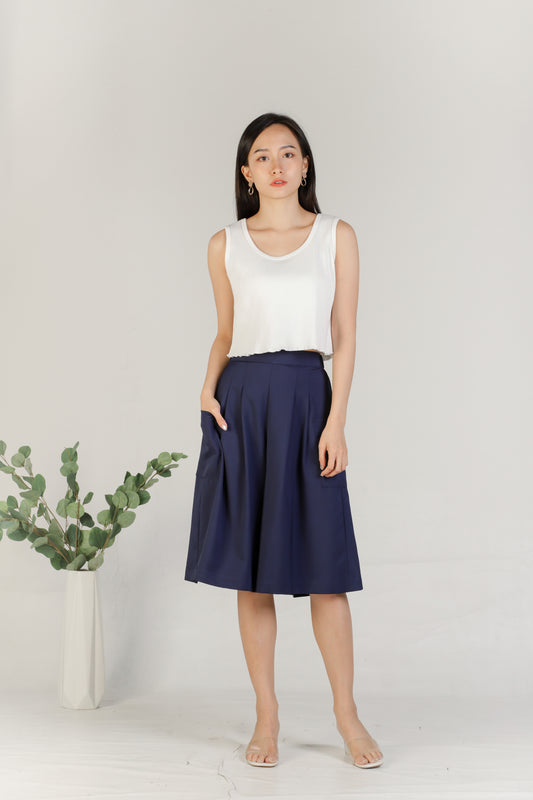 Olive Ruffle Tank - White