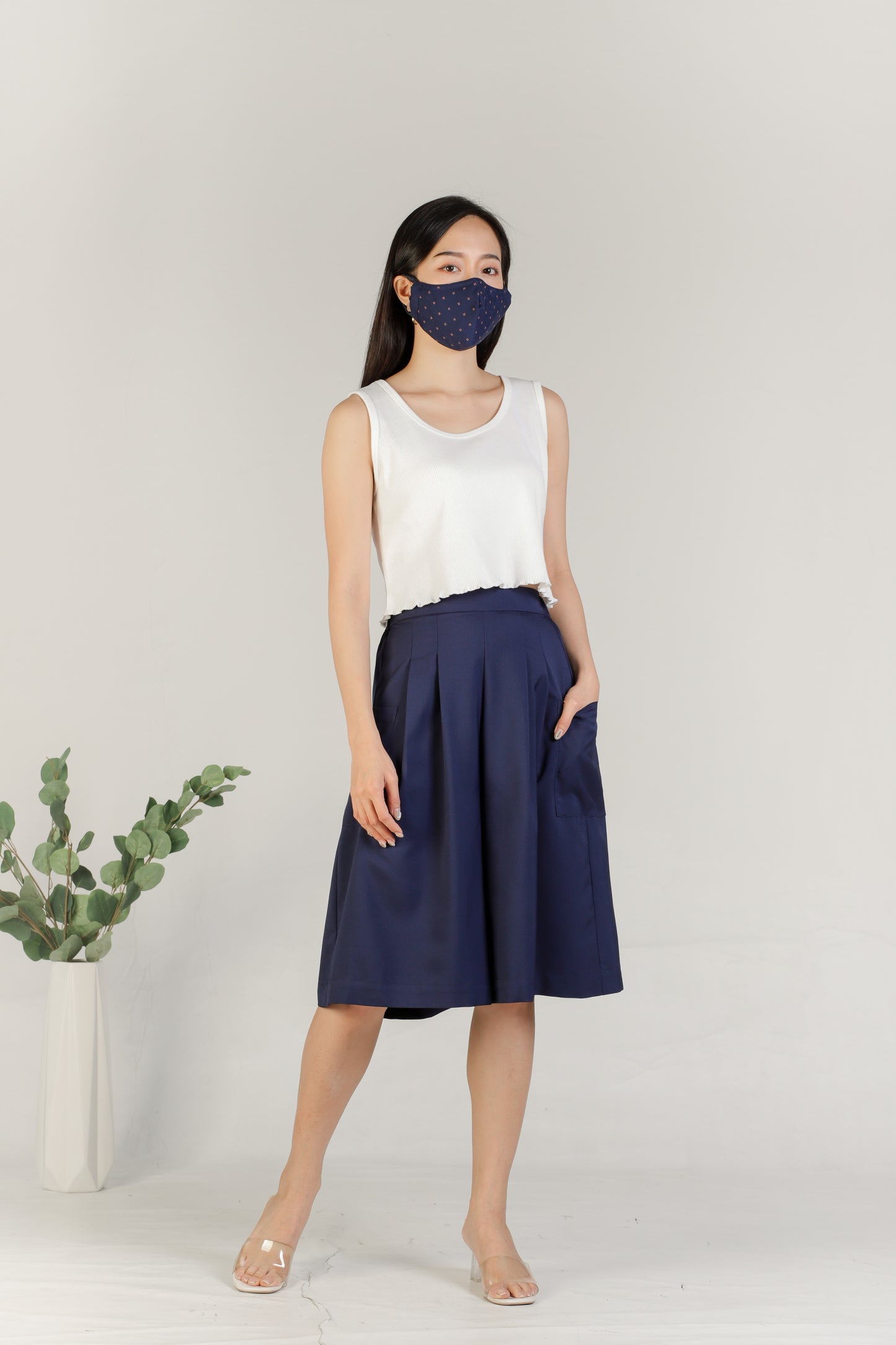 Olive Ruffle Tank - White