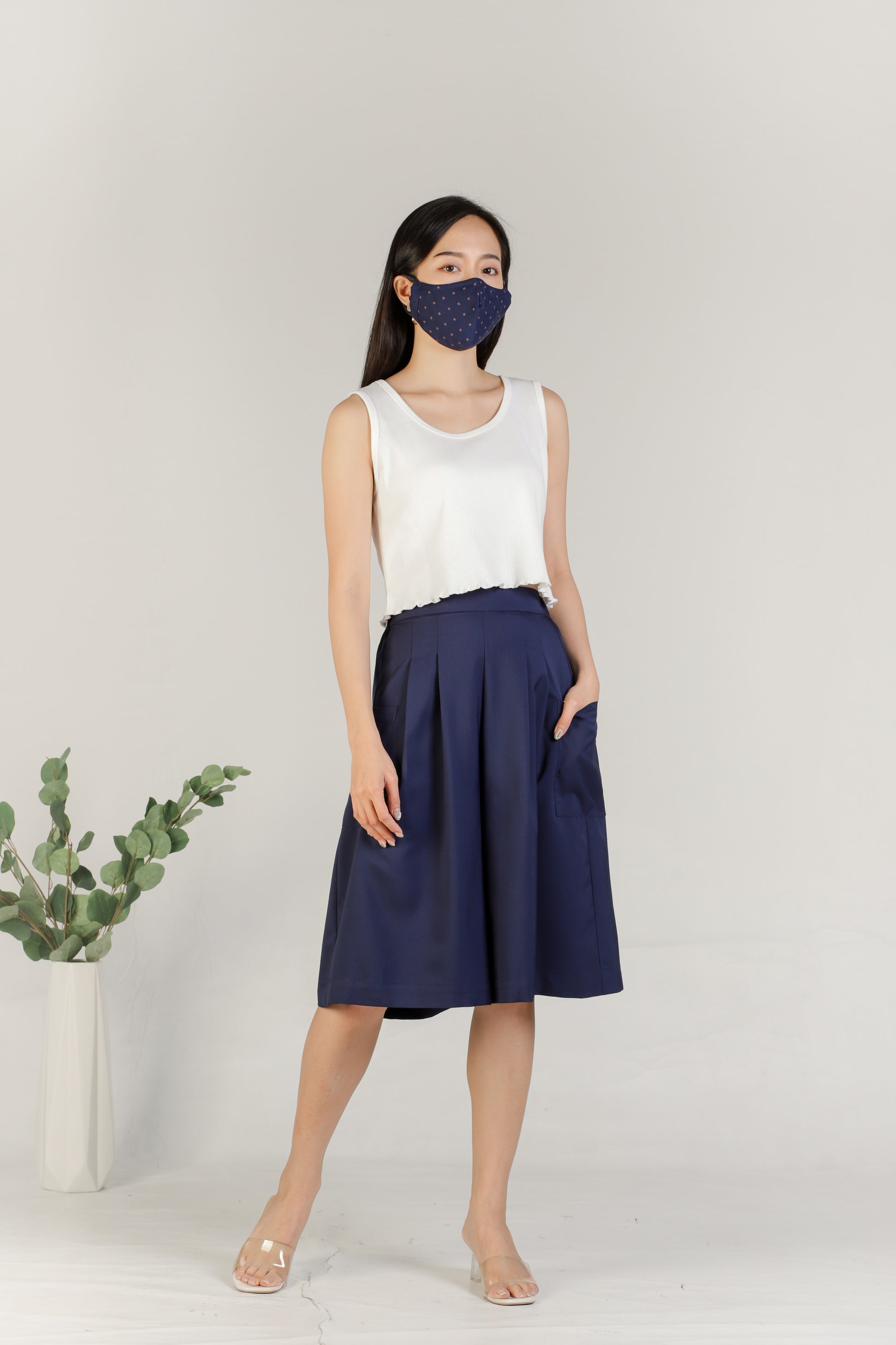 Olive Ruffle Tank - White