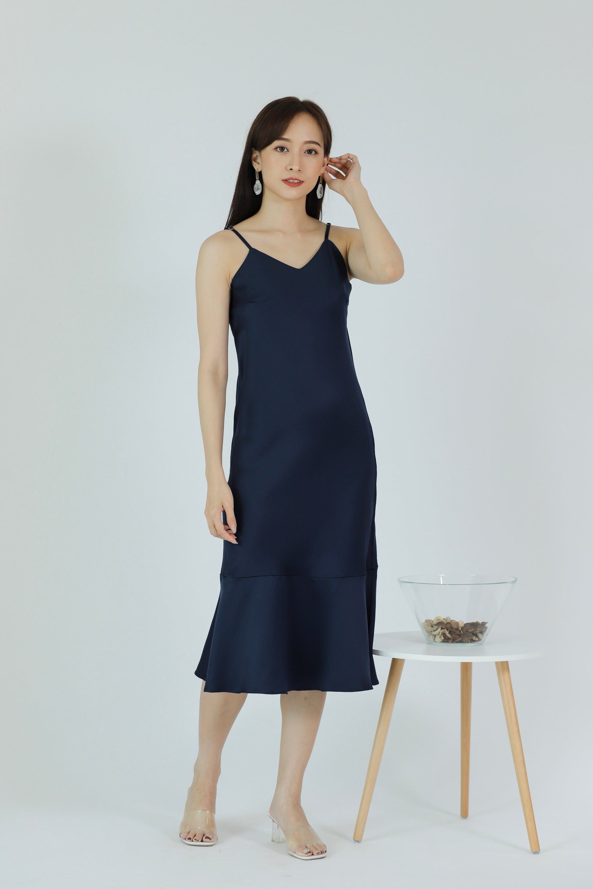 Oliviarose Satin Slip Dress - Navy