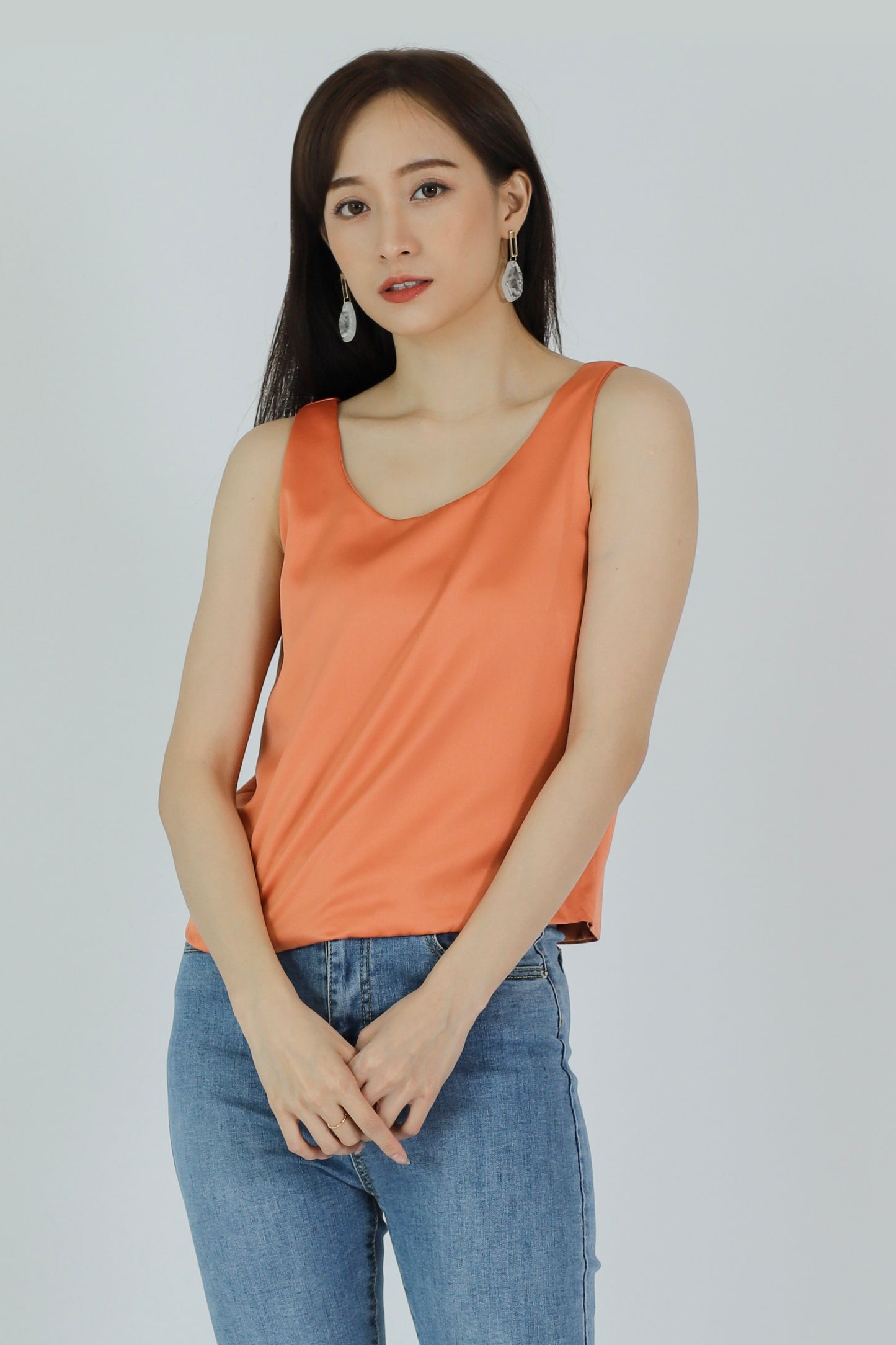 Zaira Scoop Neck Top - Orange