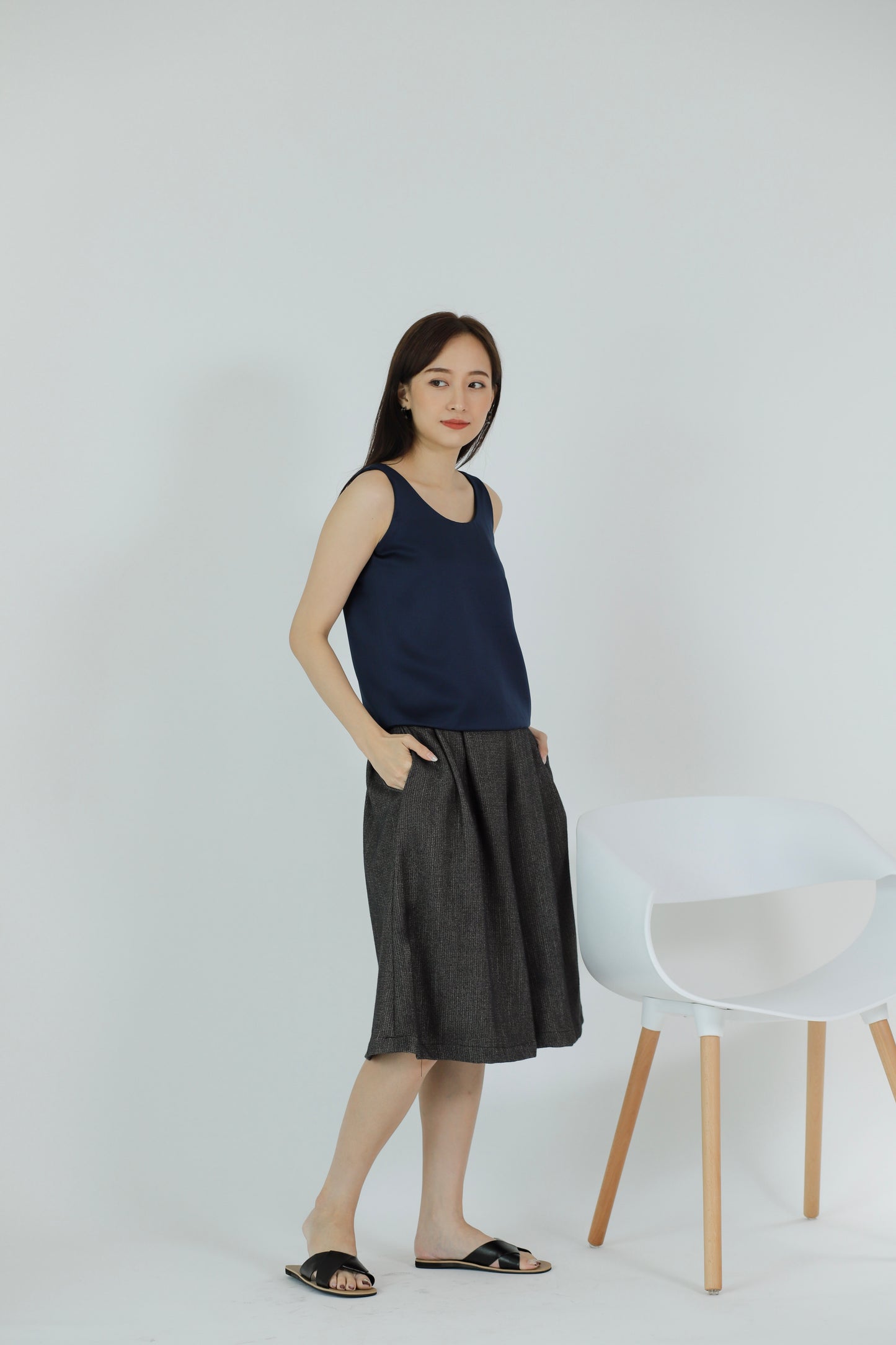 Zaira Scoop Neck Top - Navy